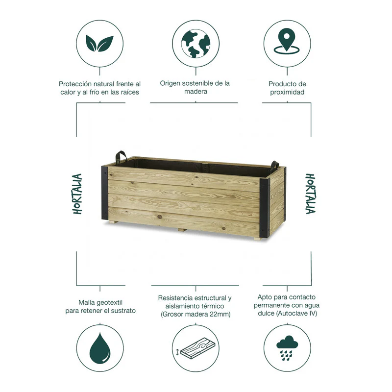 Jardinera Exterior De Madera Con Refuerzo De Aluminio Ghio Al Hortalia 110x45x40 Cm - Image 5