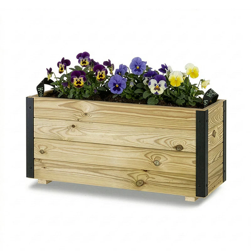 Jardinera Exterior De Madera Con Refuerzo De Aluminio Ghio Al Hortalia 80x30x40 Cm