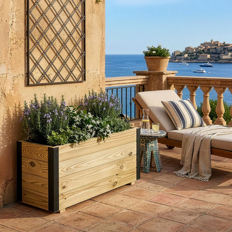 Jardinera Exterior De Madera Con Refuerzo De Aluminio Ghio Al Hortalia 80x30x40 Cm - Image 2
