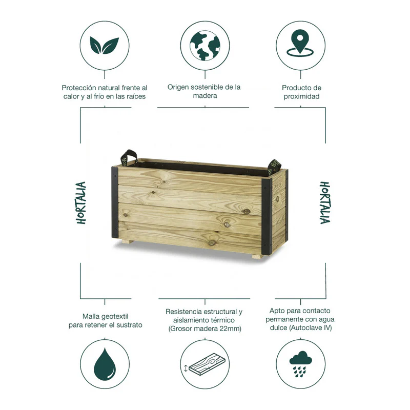 Jardinera Exterior De Madera Con Refuerzo De Aluminio Ghio Al Hortalia 80x30x40 Cm - Image 5
