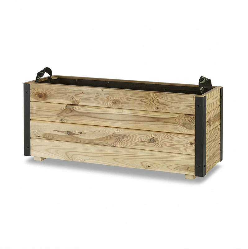 Jardinera Exterior De Madera Con Refuerzo De Aluminio Ghio Al Hortalia 90x30x40 Cm - Image 4