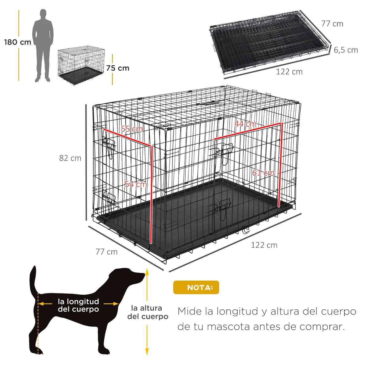 Jaula para perro 122x77x82cm - Negro PawHut - Image 3
