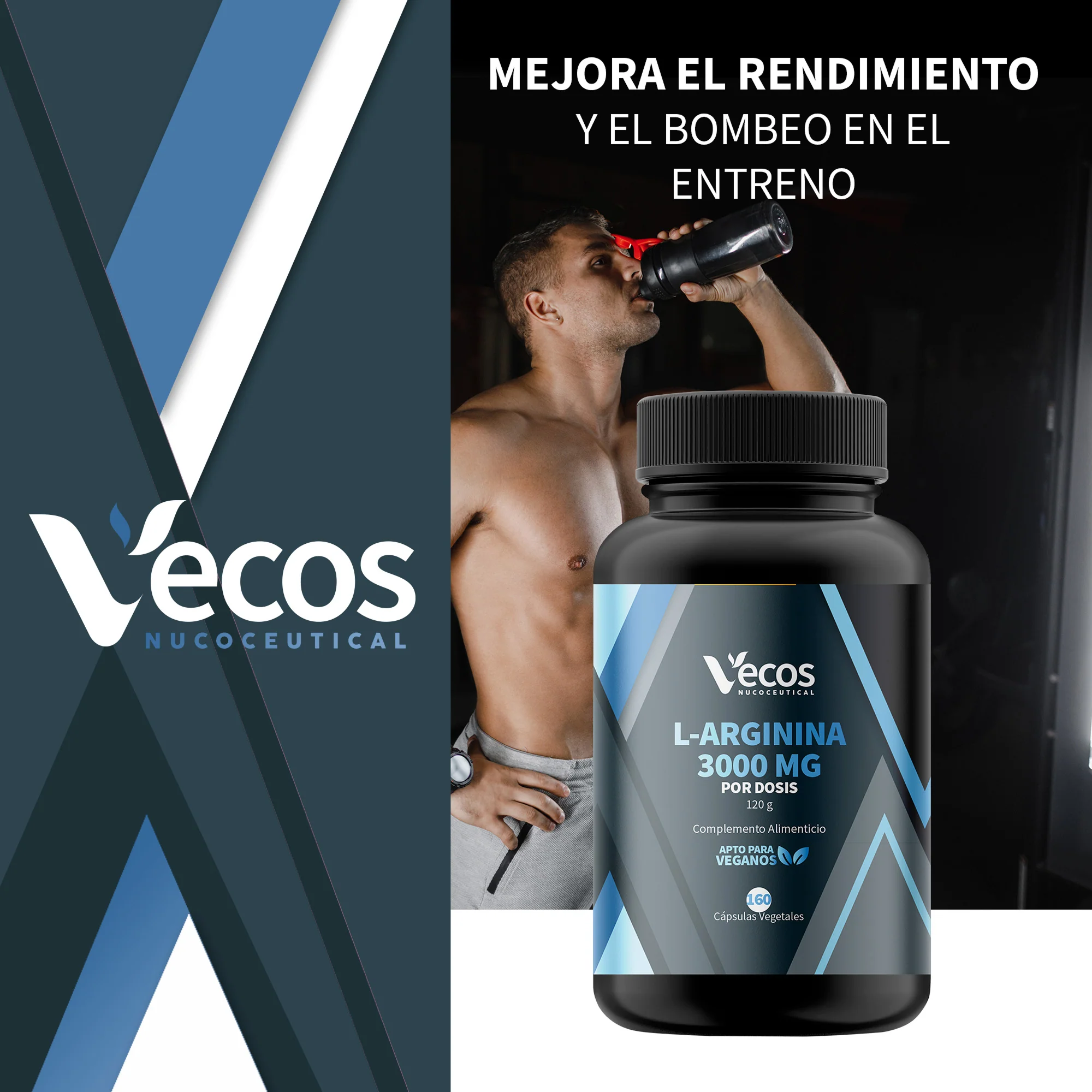 L-arginina 3000 Mg Vecos 160 Cápsulas | Rendimiento Y Fuerza Muscular | Óxido Nítrico - Image 2