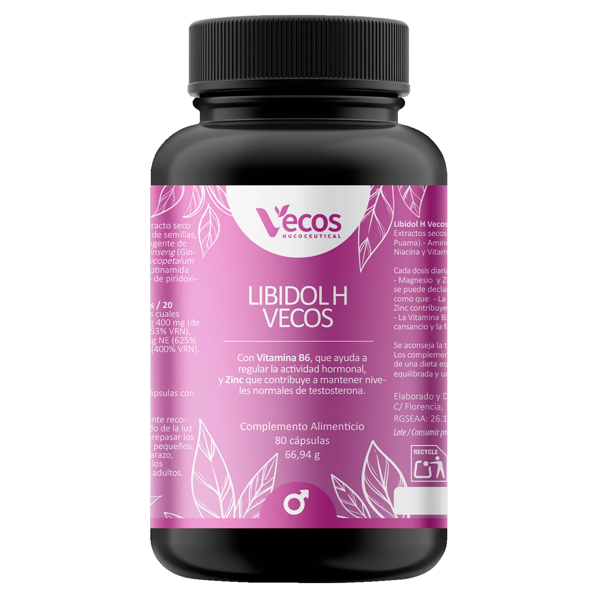 Libidol H Vecos 80 Cápsulas | Potenciador De Testosterona Y Vitalidad | Zinc + Tribulus + Ginseng