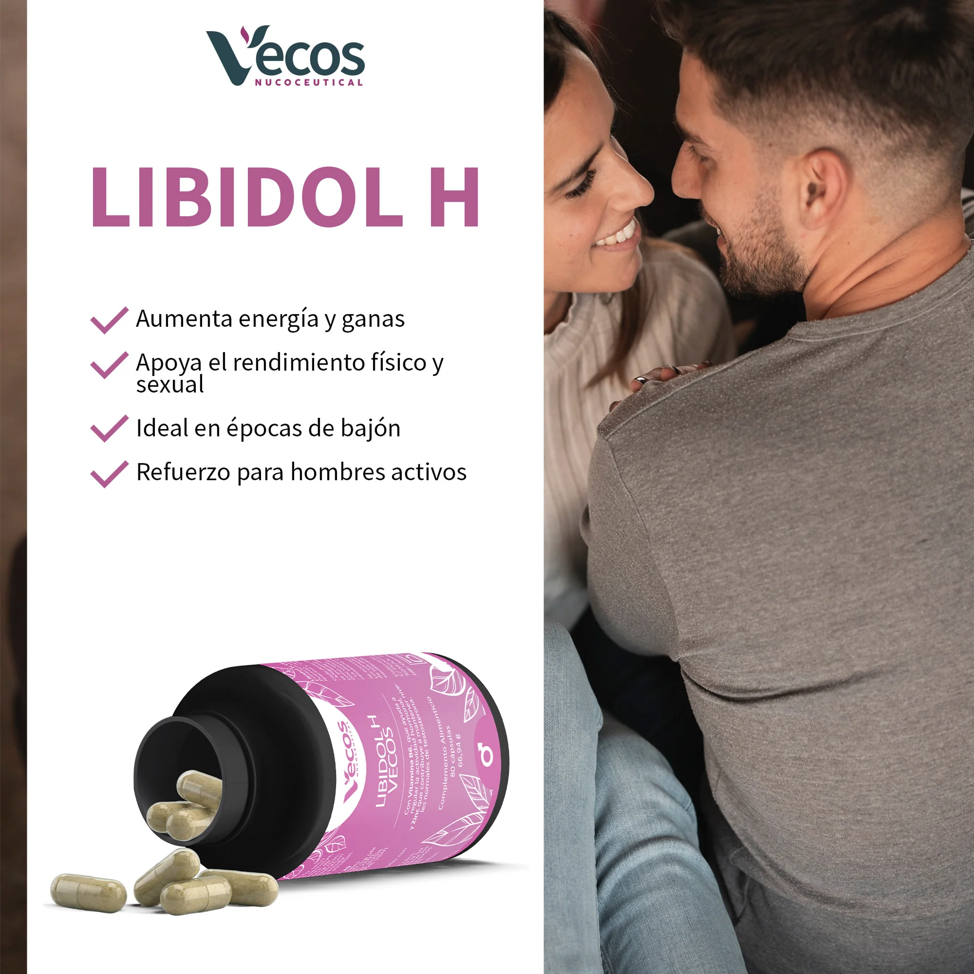 Libidol H Vecos 80 Cápsulas | Potenciador De Testosterona Y Vitalidad | Zinc + Tribulus + Ginseng - Image 4