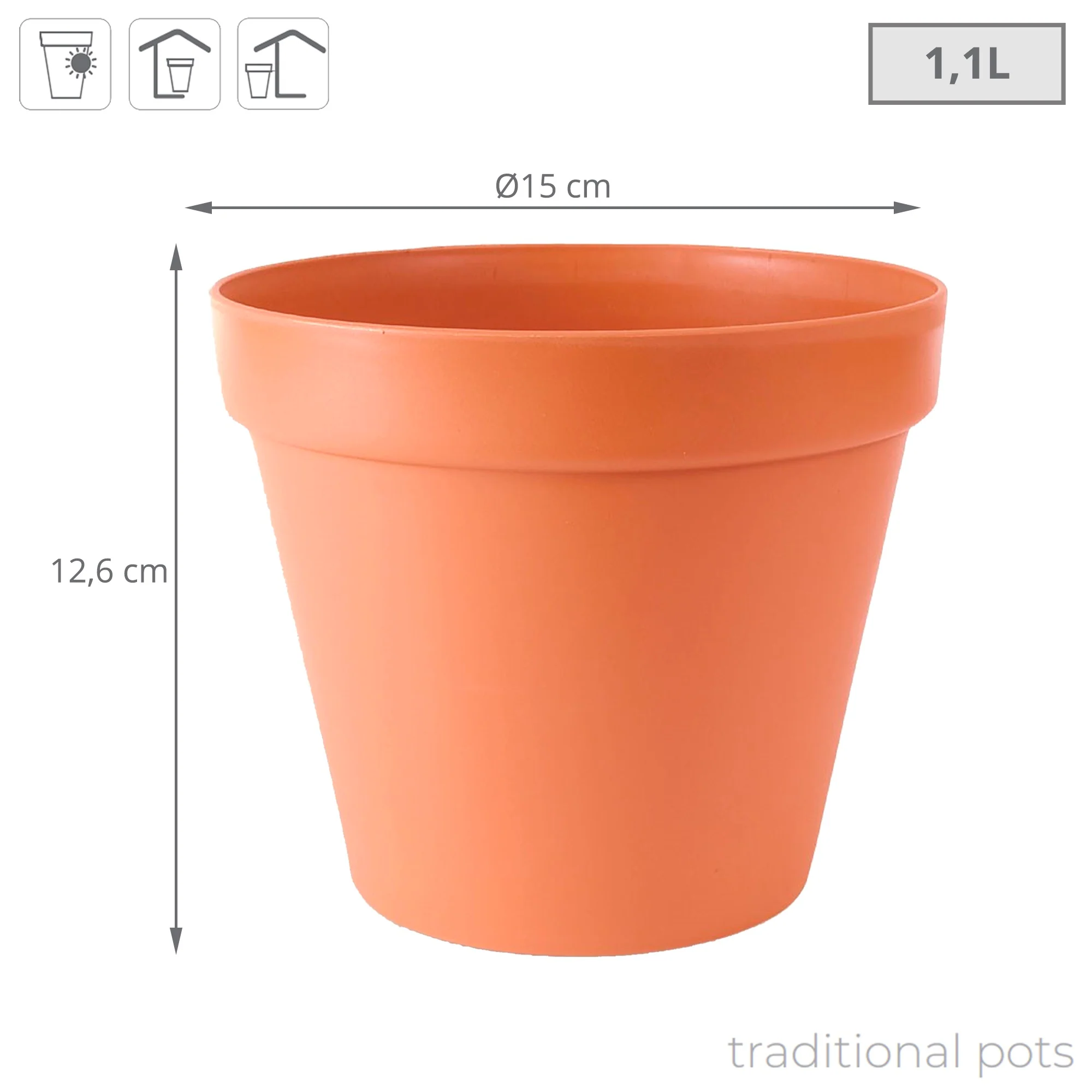 Maceta Glinka 1,1l., Dimensiones (mm) 150x150x126, Color Terracota - Image 3
