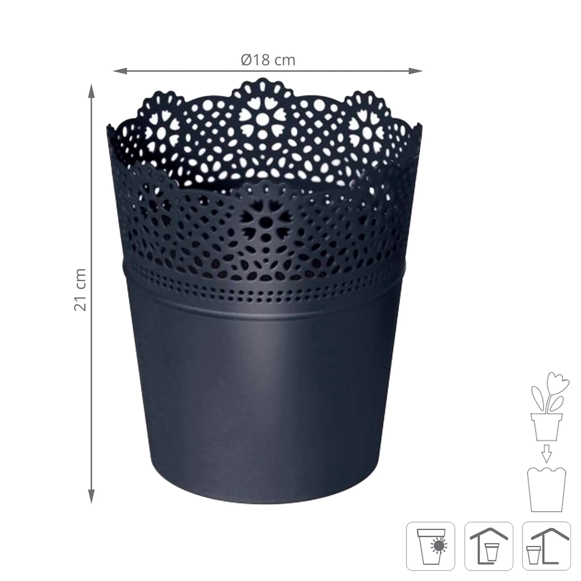 Maceta Lace , Dimensiones (mm) 180x180x210, Color Antracita - Image 3