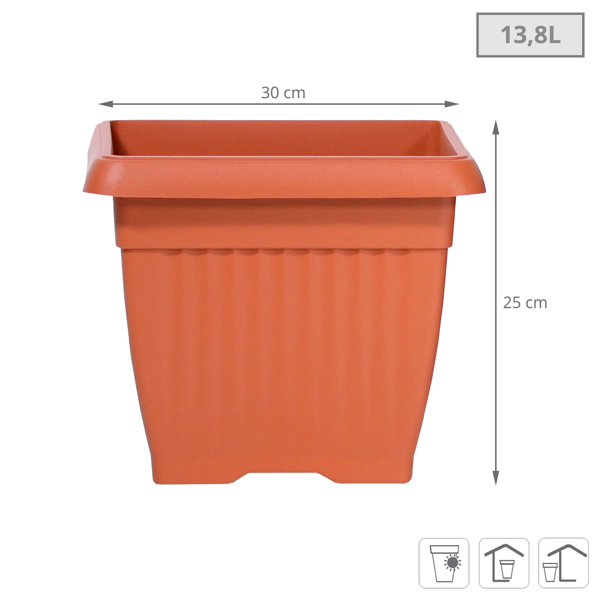 Maceta Terra 13,8l., Dimensiones (mm) 300x300x250, Color Terracota - Image 3