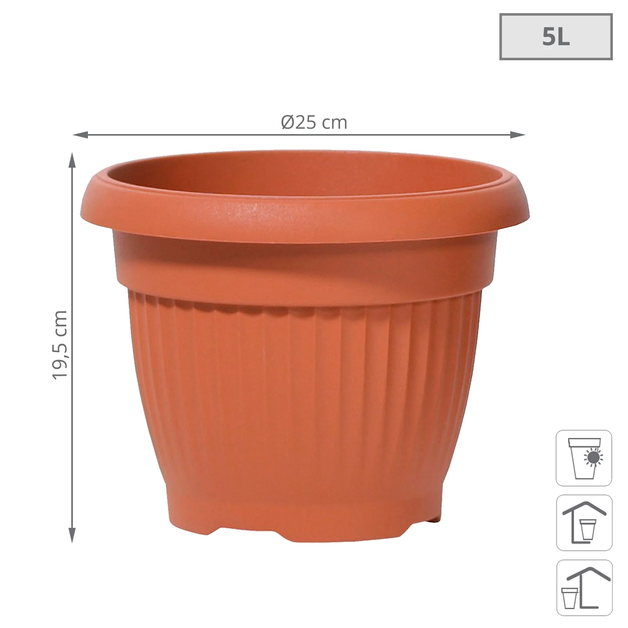 Maceta Terra 5l., Dimensiones (mm) 250x250x195, Color Terracota - Image 3