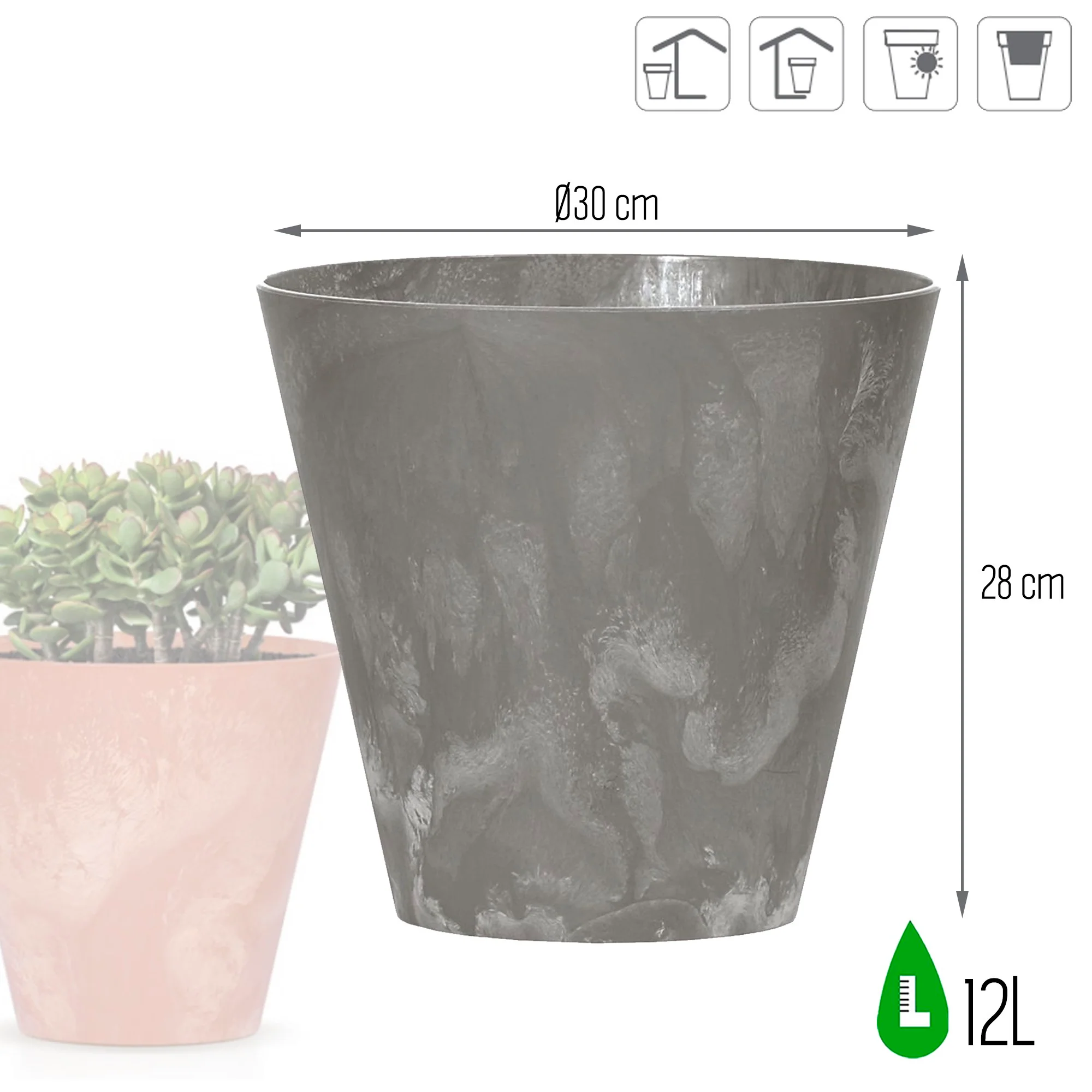 Maceta Tubus Beton Effect 12l., Dimensiones (mm) 300x300x280, Color Marengo - Image 3