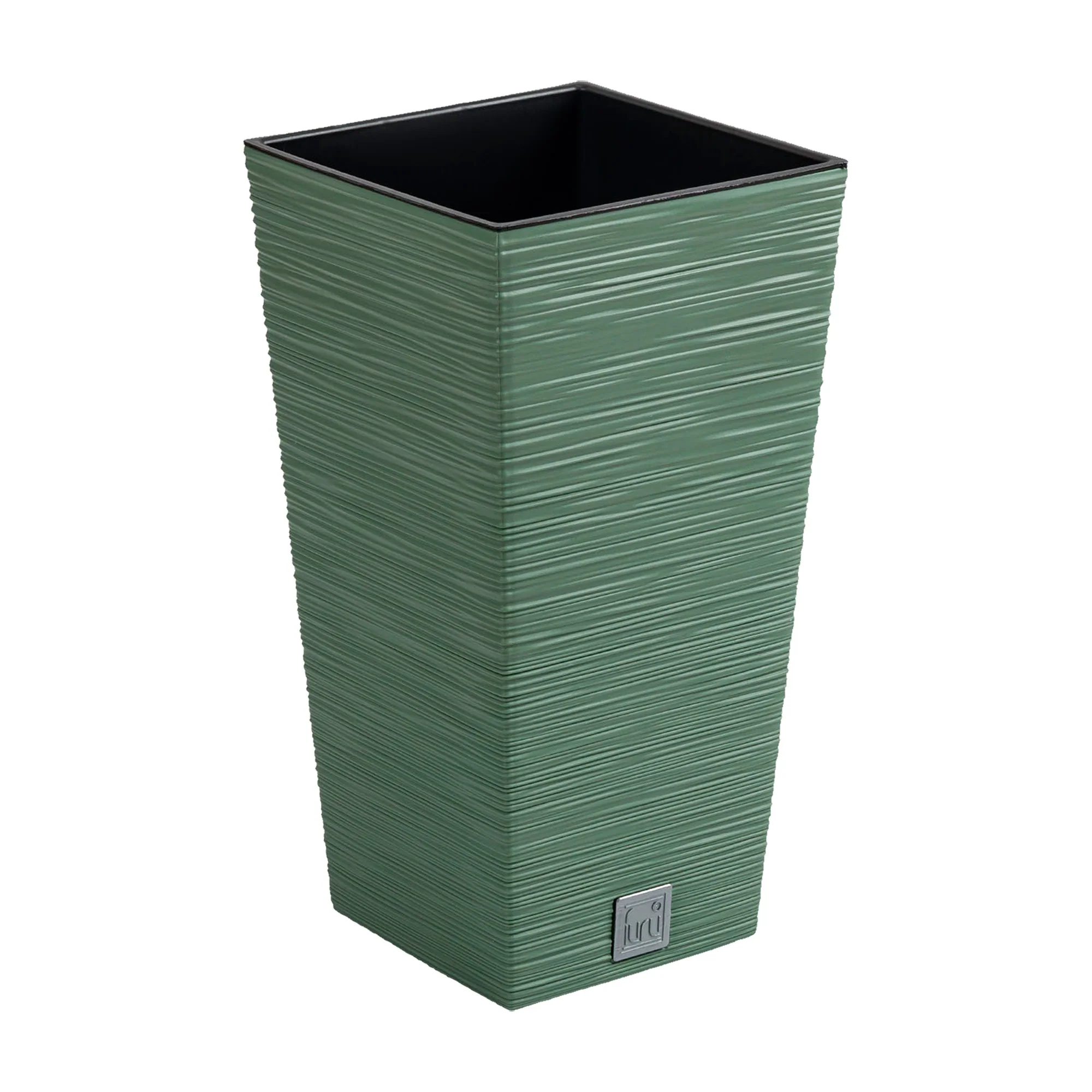 Macetero Color Verde Tierra, Con Depósito, Colección Furu, De 20 X 20 X 38 Cm, Capacidad De 5 L.