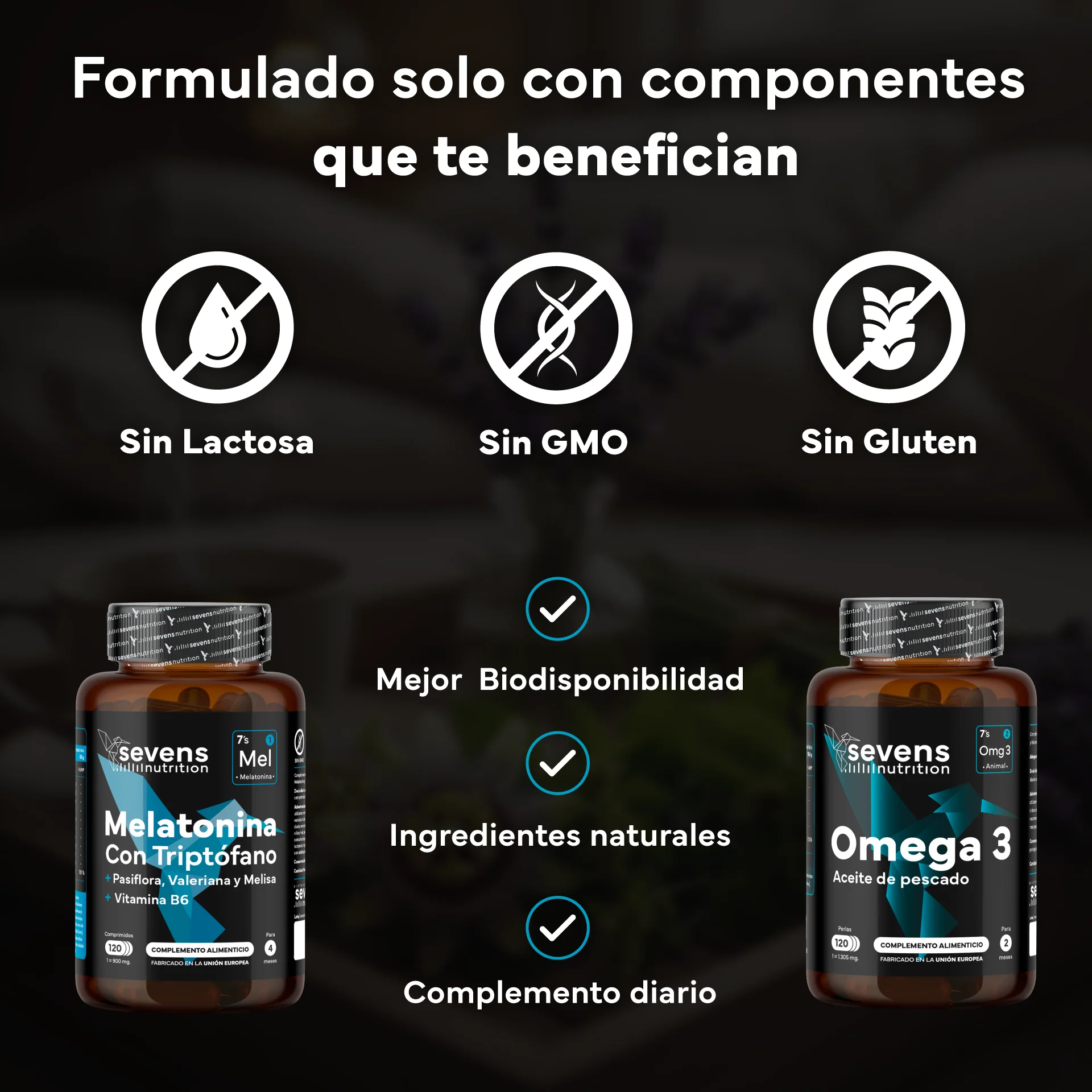 Melatonina Pura 1,9 Mg Con Triptófano + Omega 3 2000 Mg Omegatex®. Sevens Nutrition. Sueño Reparador, Corazón Y Cerebro - Image 4