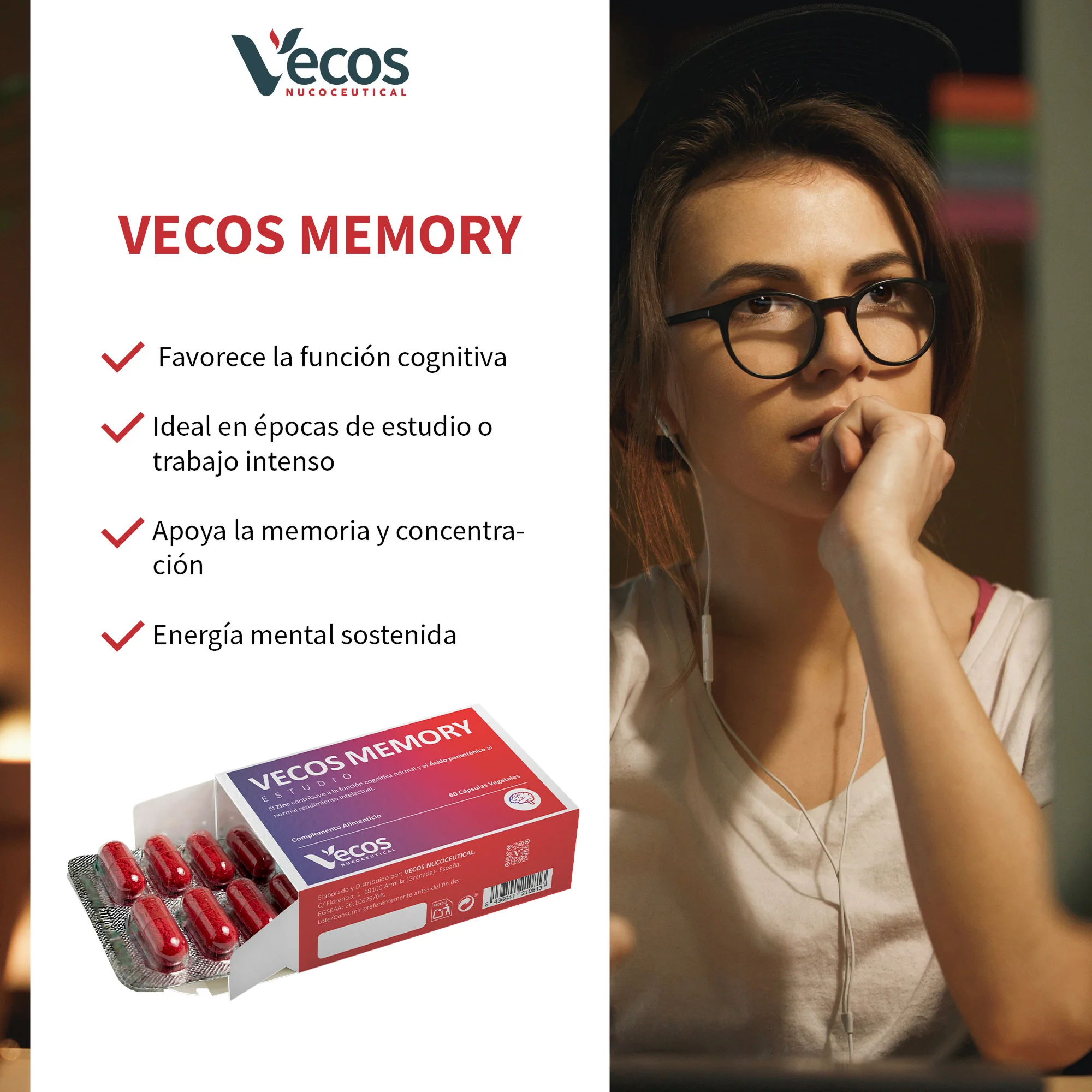 Memory Vecos 60 Cápsulas | Memoria Y Concentración | Fosfatidilserina, Dha Y Ginkgo - Image 4