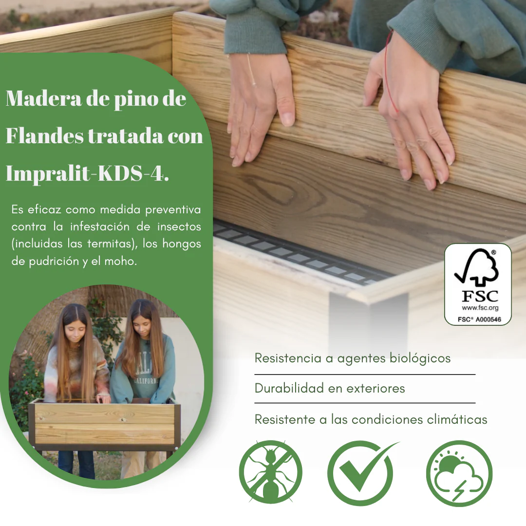 Mi Huerto Urban Jardinera Elevada Madera Con Bandeja Recoge Aguas | Estructura Metálica | Marrón | 90x60x26cm - Image 3