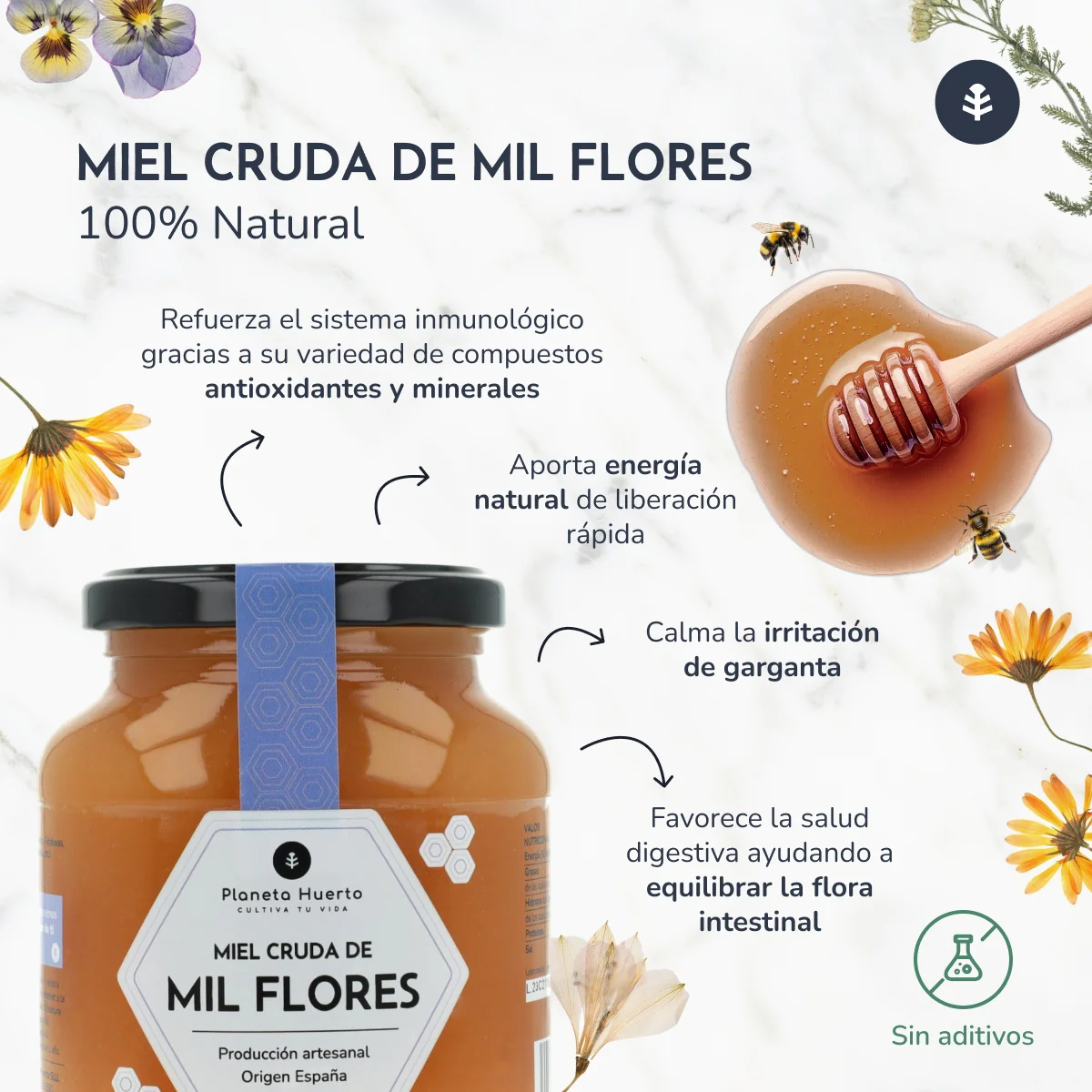 Miel Cruda de Mil Flores Planeta Huerto 500 g - Image 4