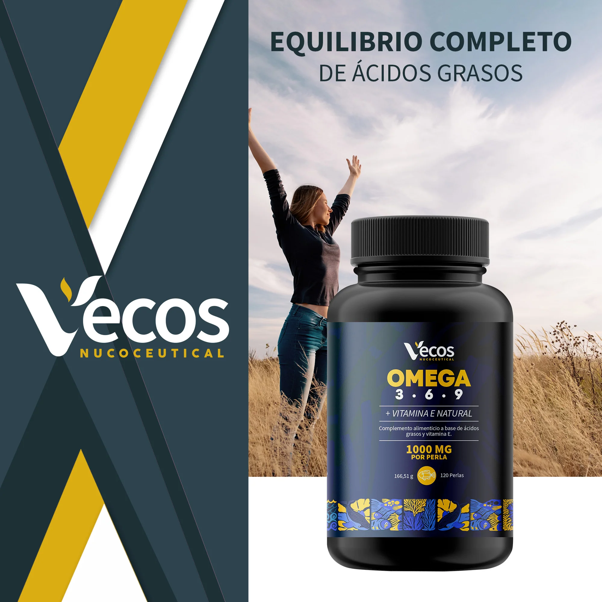 Omega 3-6-9 Vecos 120 Perlas | Corazón, Visión Y Cerebro | Ácidos Grasos Epa, Dha, Gla, Ala + Vitamina E - Image 2