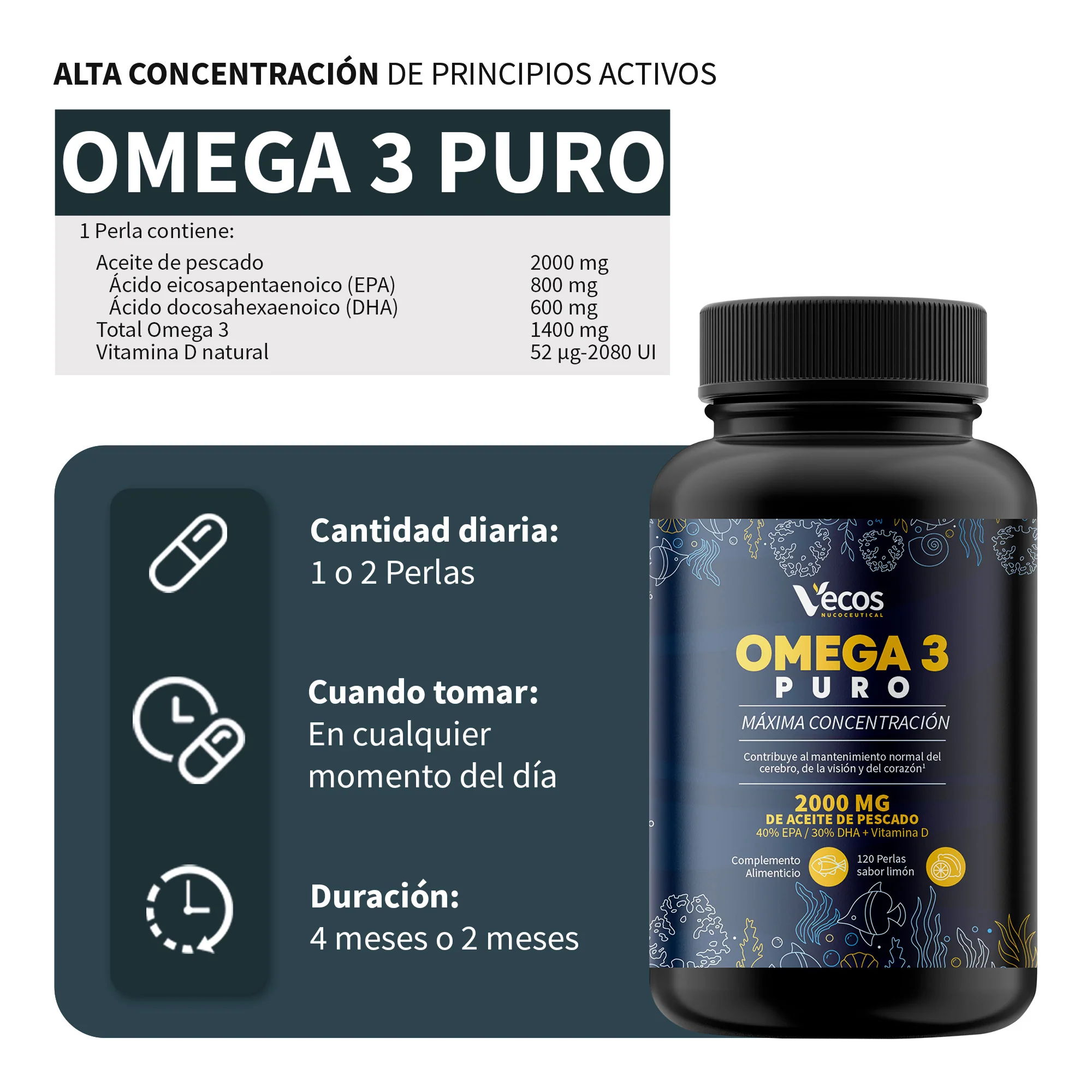 Omega 3 Puro 120 Perlas - 600 Mg Epa Y 800mg Dha | Aceite De Pescado Con Vitamina D - Image 3