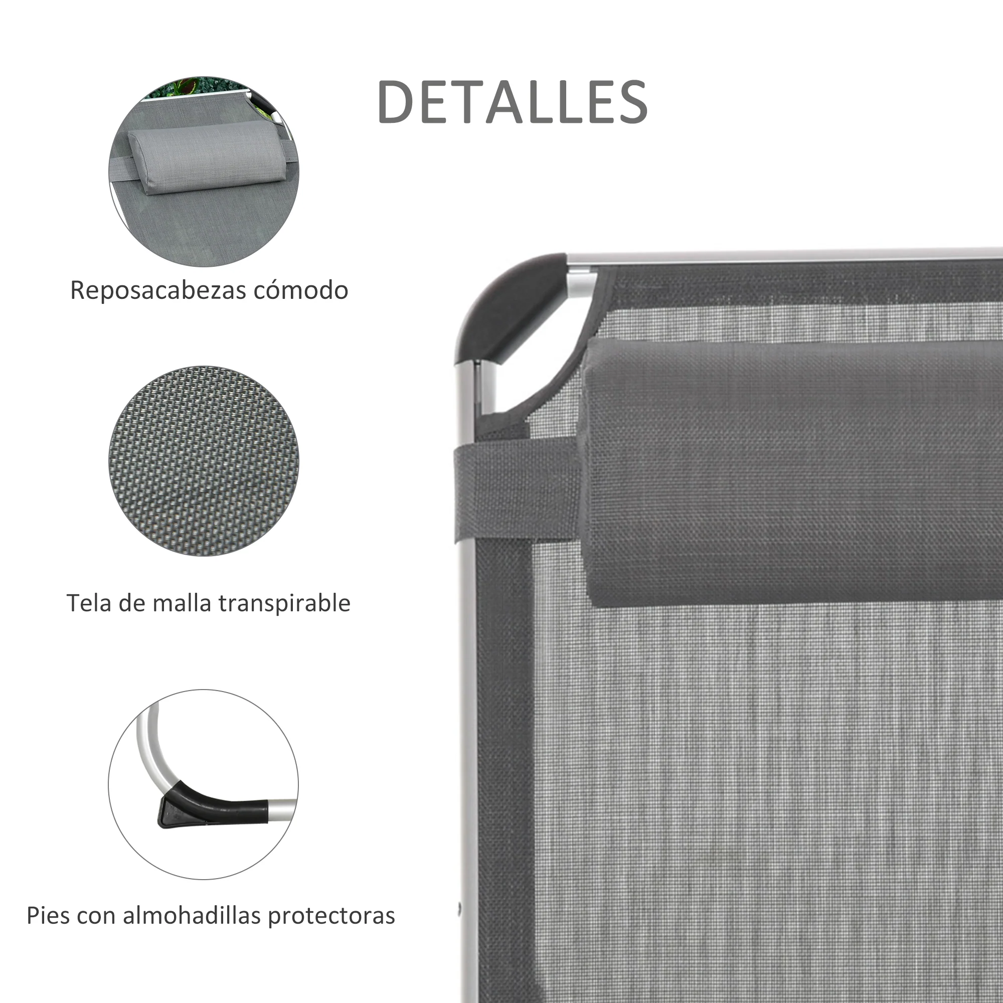 Outsunny Conjunto De 2 Tumbonas Plegables De Aluminio 165x60x76 Cm Gris - Image 6