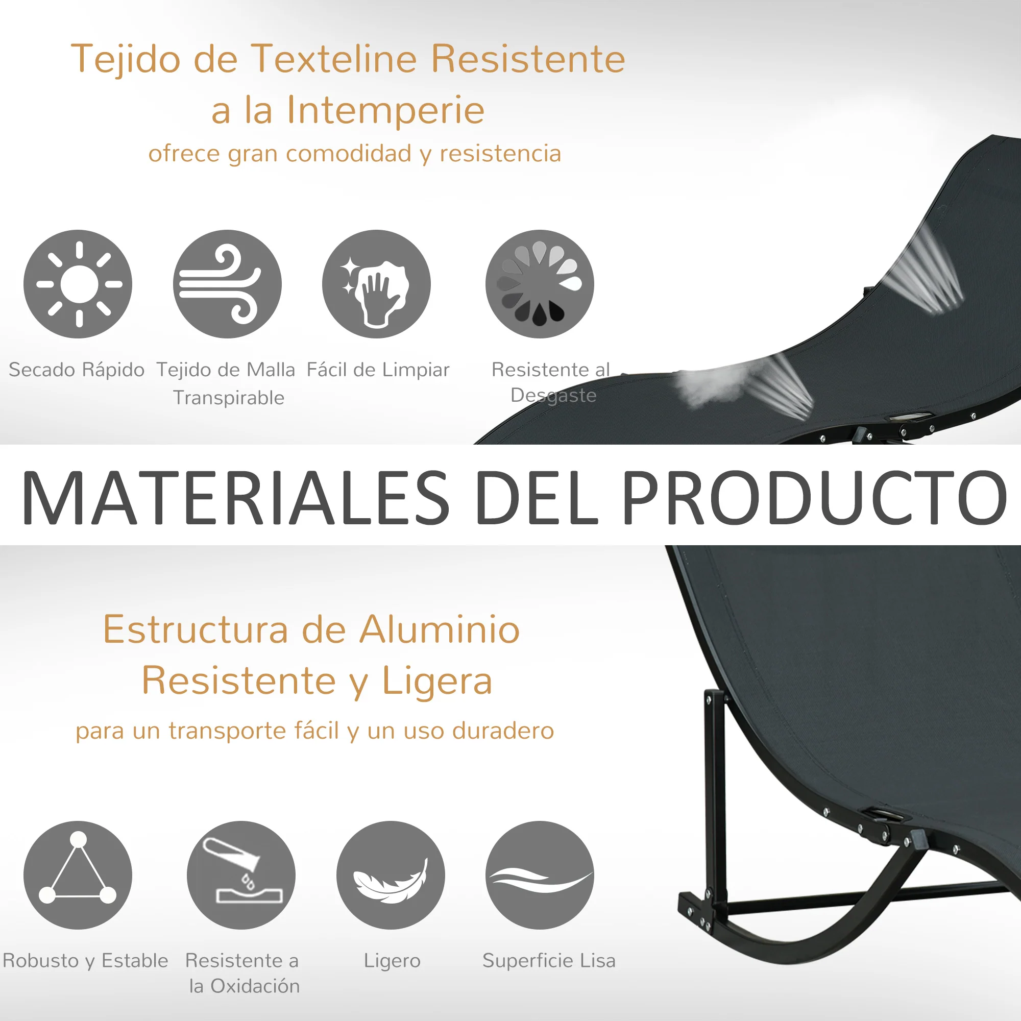 Outsunny Conjunto De Sombrilla Doble Y 2 Tumbonas Plegables En Forma De S Para Piscina Patio Jardín Terraza 4 - Image 6