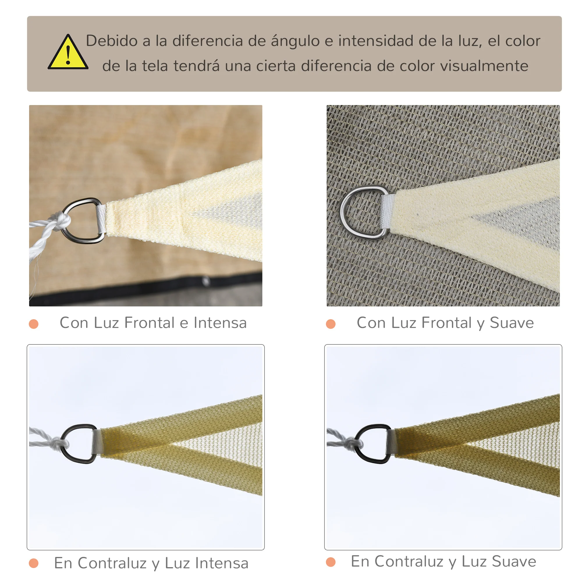Outsunny Toldo Vela Triańgulo 5x5m Vela De Sombra De Hdpe Para Terraza Jardín Camping Protección Uv Color Crema - Image 6
