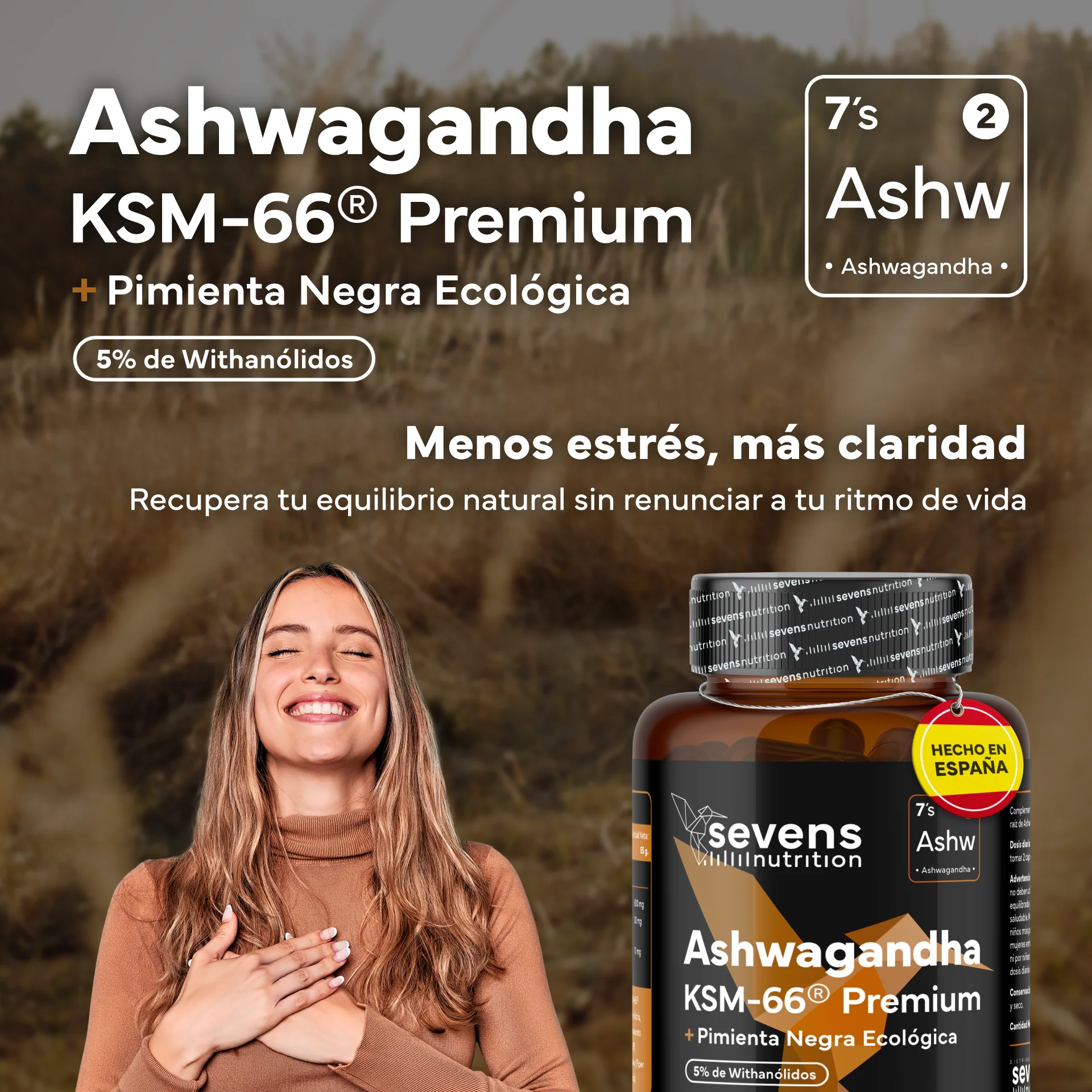 Pack 2x Ashwagandha Ksm-66 Complex Con Pimienta Negra Sevens Nutrition. Bienestar, Energía Y Concentración - Image 2