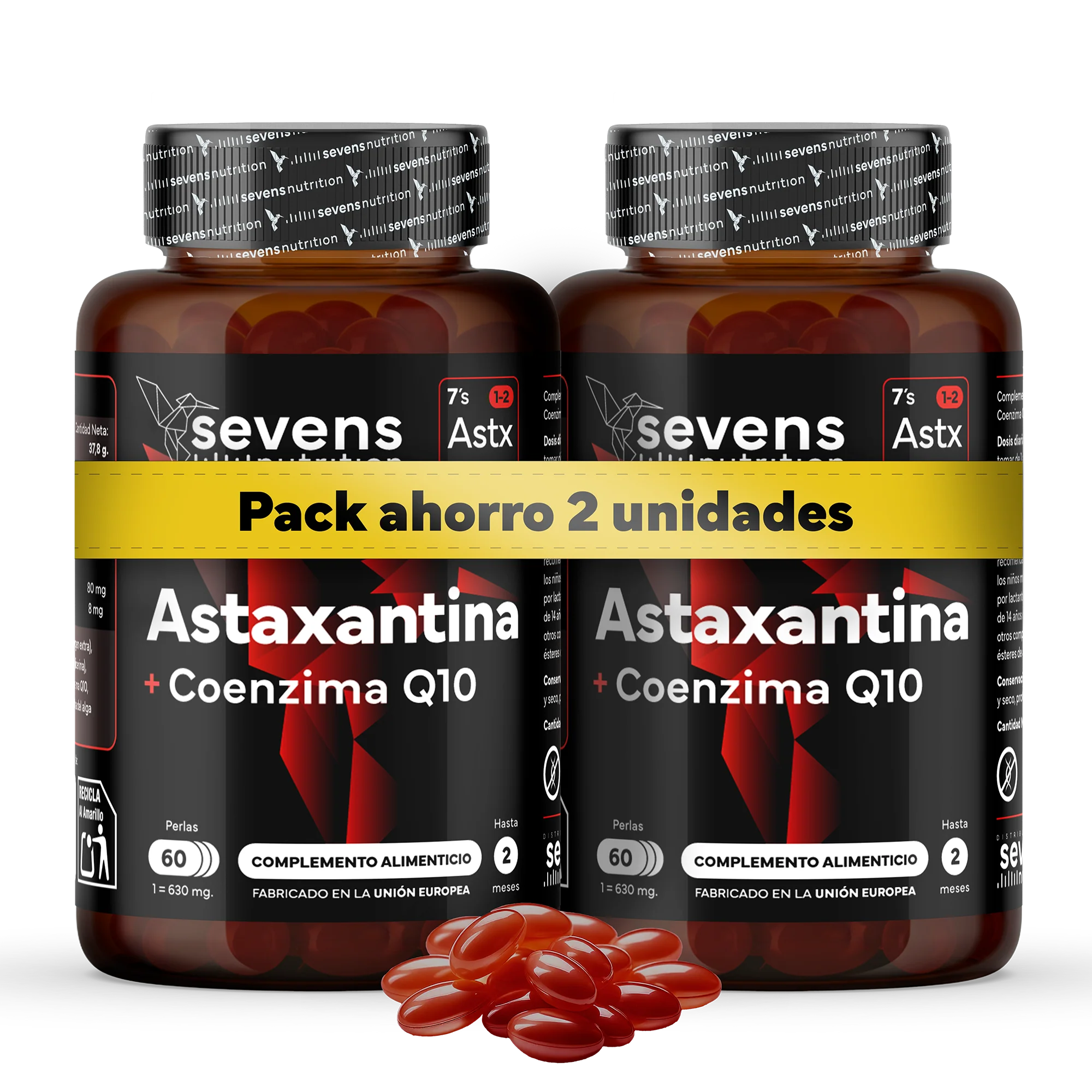 Pack 2x Astaxantina Con Coq10 Sevens Nutrition. Antioxidante Para Energía Y Piel Sana.