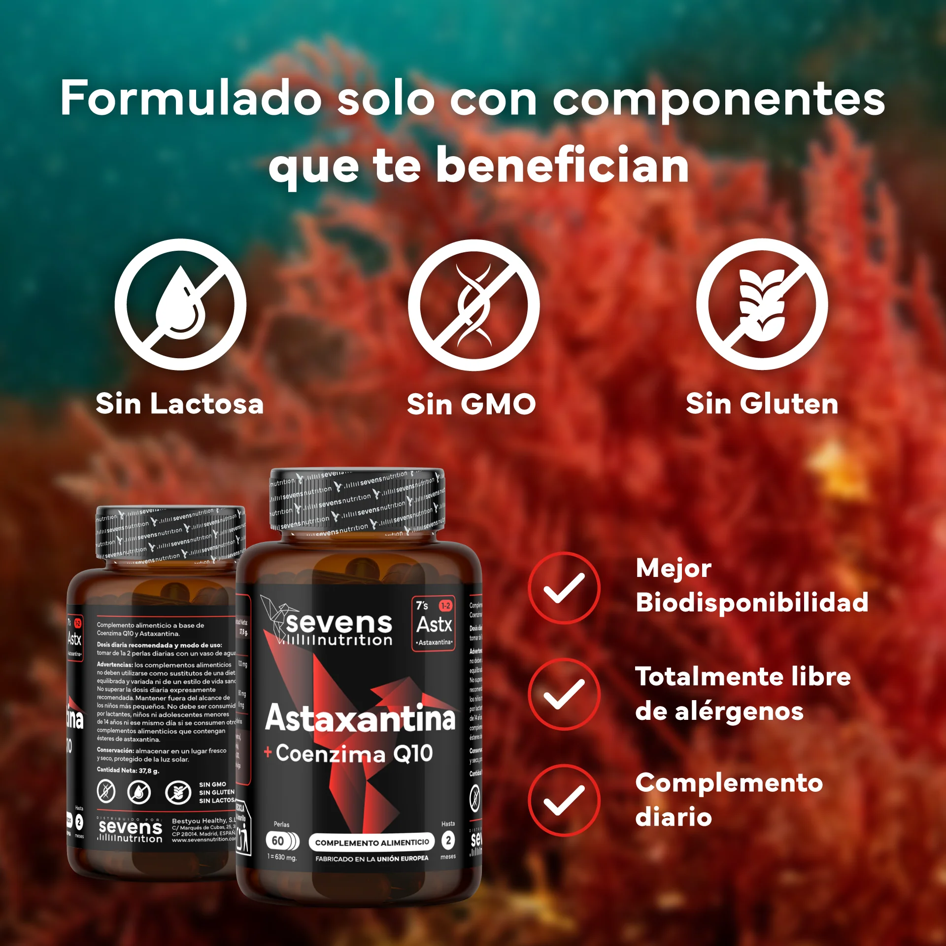 Pack 2x Astaxantina Con Coq10 Sevens Nutrition. Antioxidante Para Energía Y Piel Sana. - Image 4