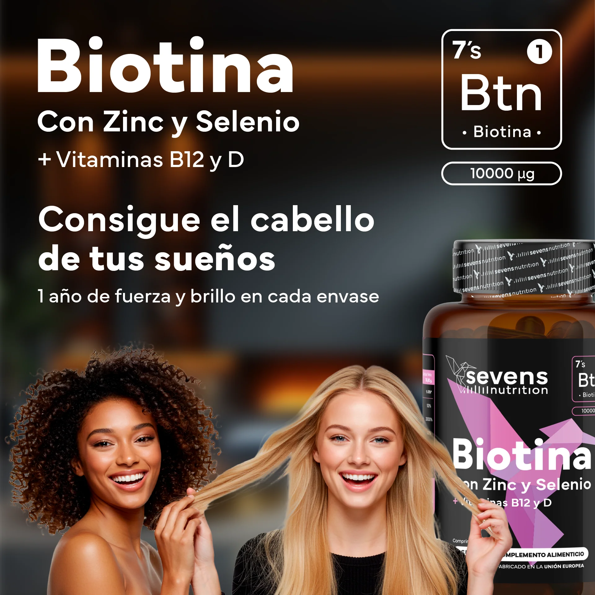 Pack 2x Biotina 10,000 Mcg Sevens Nutrition. Fortalece Cabello, Piel Y Uñas. - Image 2