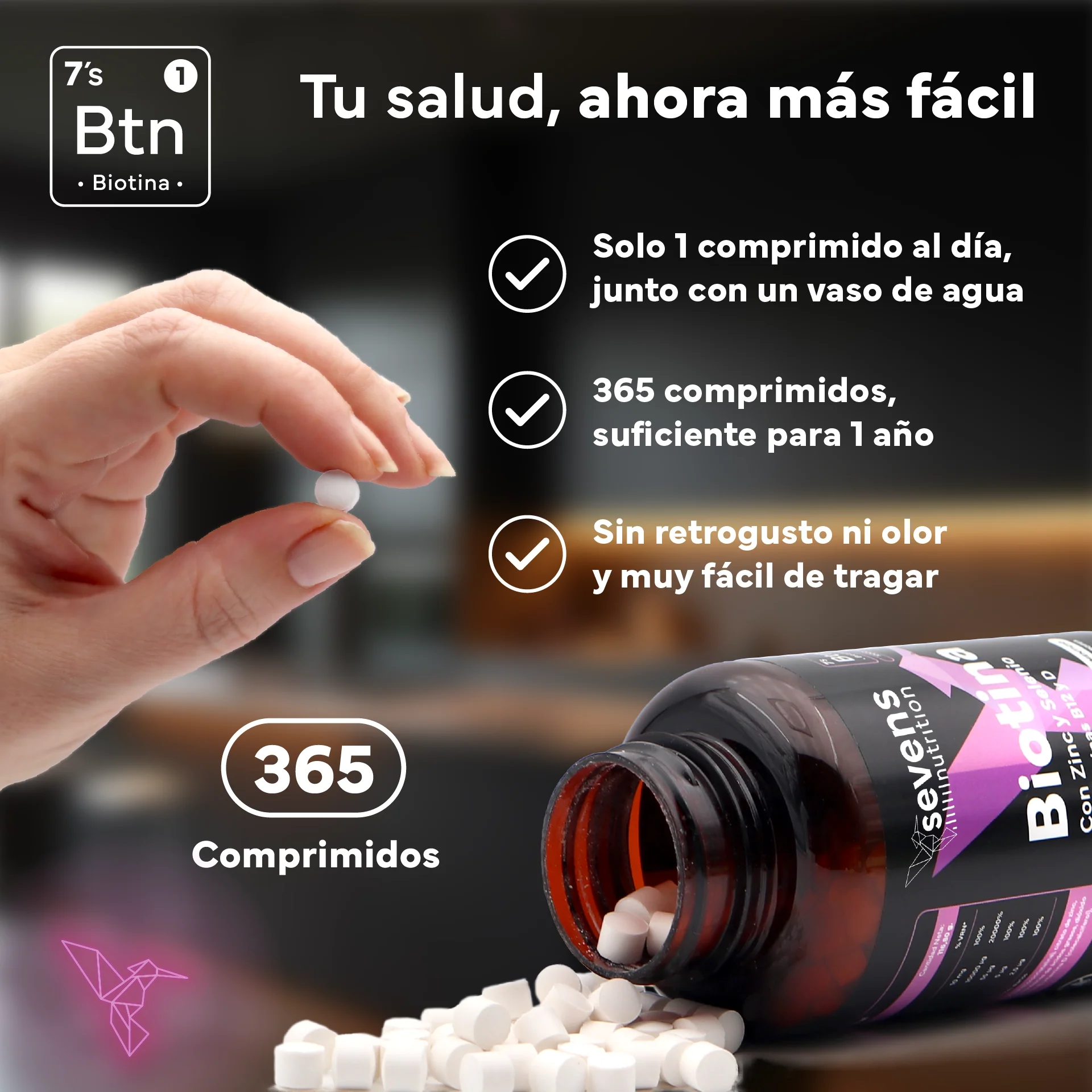 Pack 2x Biotina 10,000 Mcg Sevens Nutrition. Fortalece Cabello, Piel Y Uñas. - Image 5