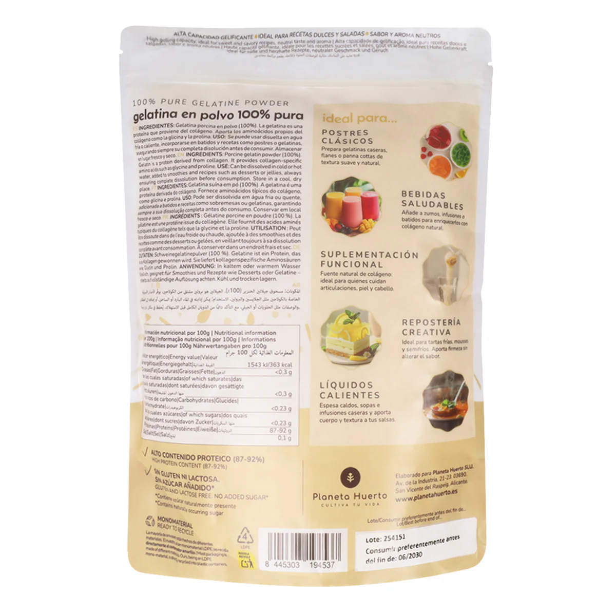 Pack 2x Gelatina neutra en polvo fuente de colágeno Planeta Huerto 1 Kg - Image 2