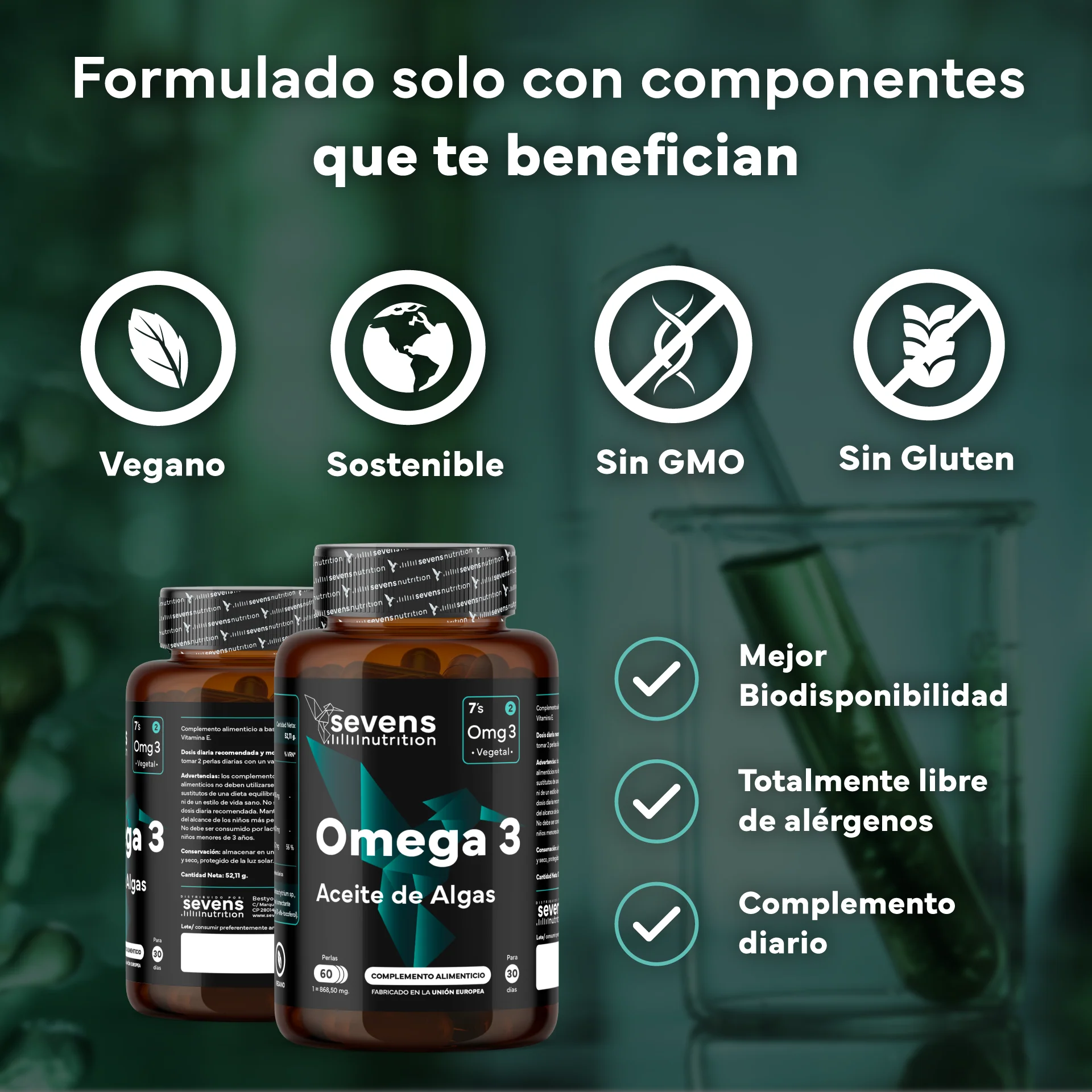 Pack 2x Omega 3 Vegano Sevens Nutrition. Dha Puro Para Cerebro, Visión Y Salud. - Image 4