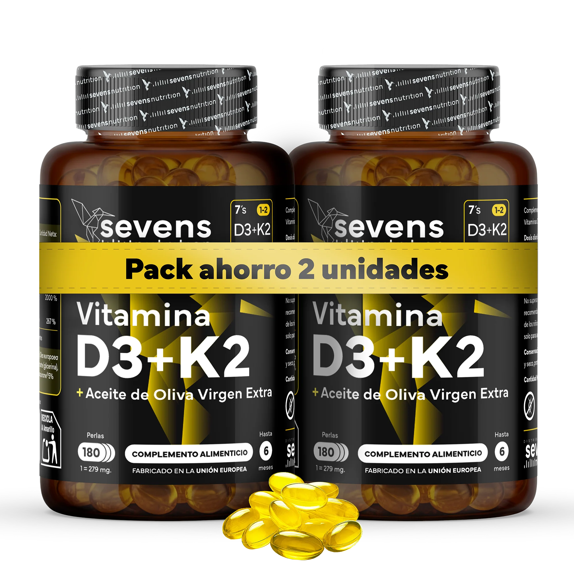 Pack 2x Vitamina D3 + K2 Sevens Nutrition. Saúde Óssea.