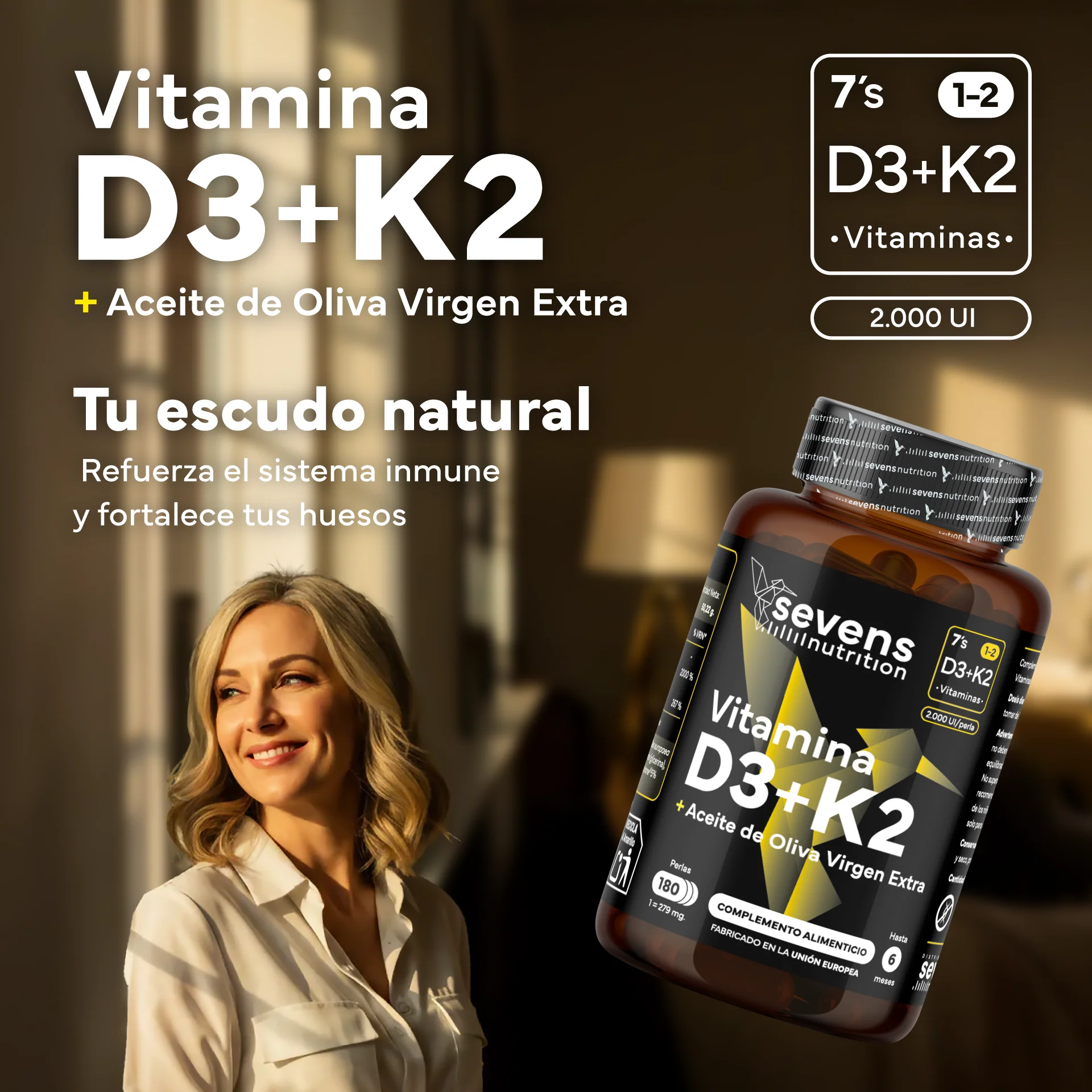 Pack 2x Vitamina D3 + K2 Sevens Nutrition. Saúde Óssea. - Image 2