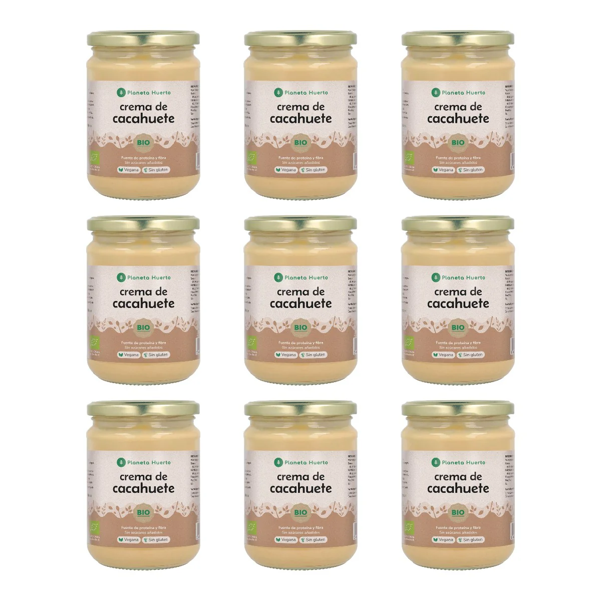 Pack 9x Crema de Cacahuetes ECO Planeta Huerto 350g