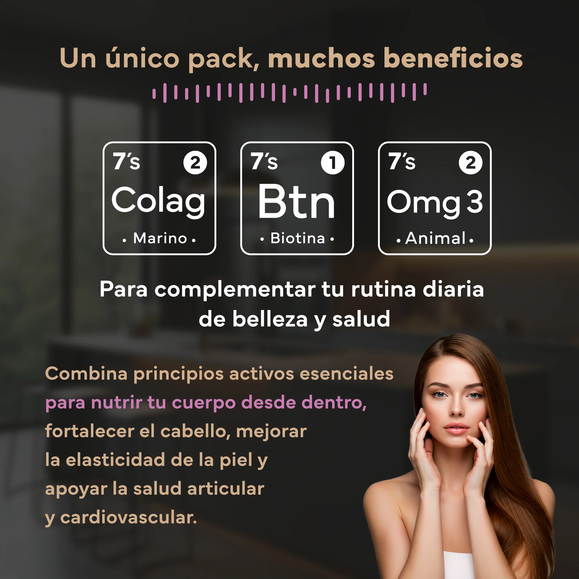 Pack Belleza: Incluye Biotina, Colágeno y Omega 3. Sevens Nutrition. Cabello, Piel Y Uñas - Image 3