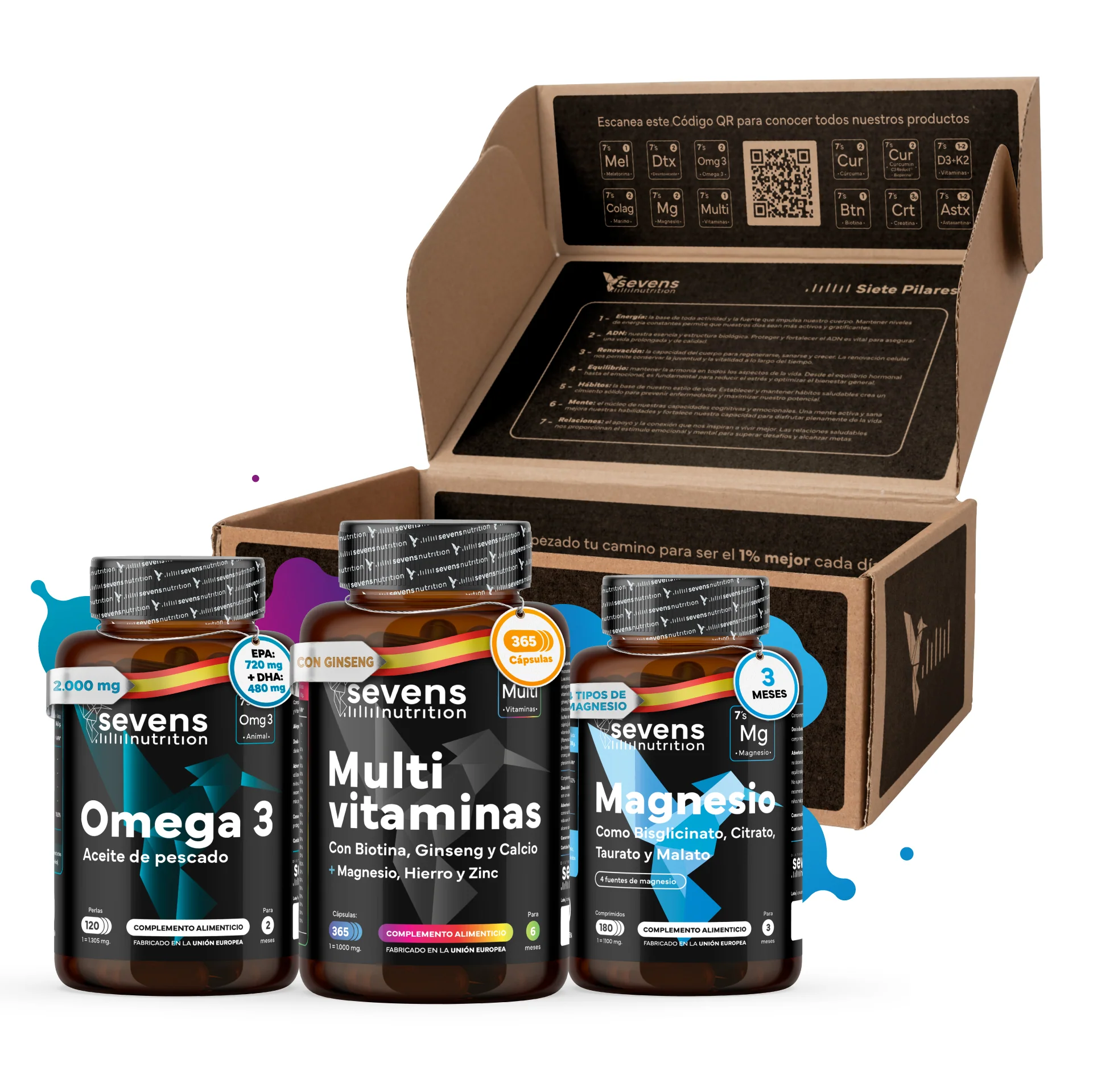 Pack Energía. Con Multivitaminas, Omega 3 Y Magnesio. Sevens Nutrition. Energía y Vitalidad
