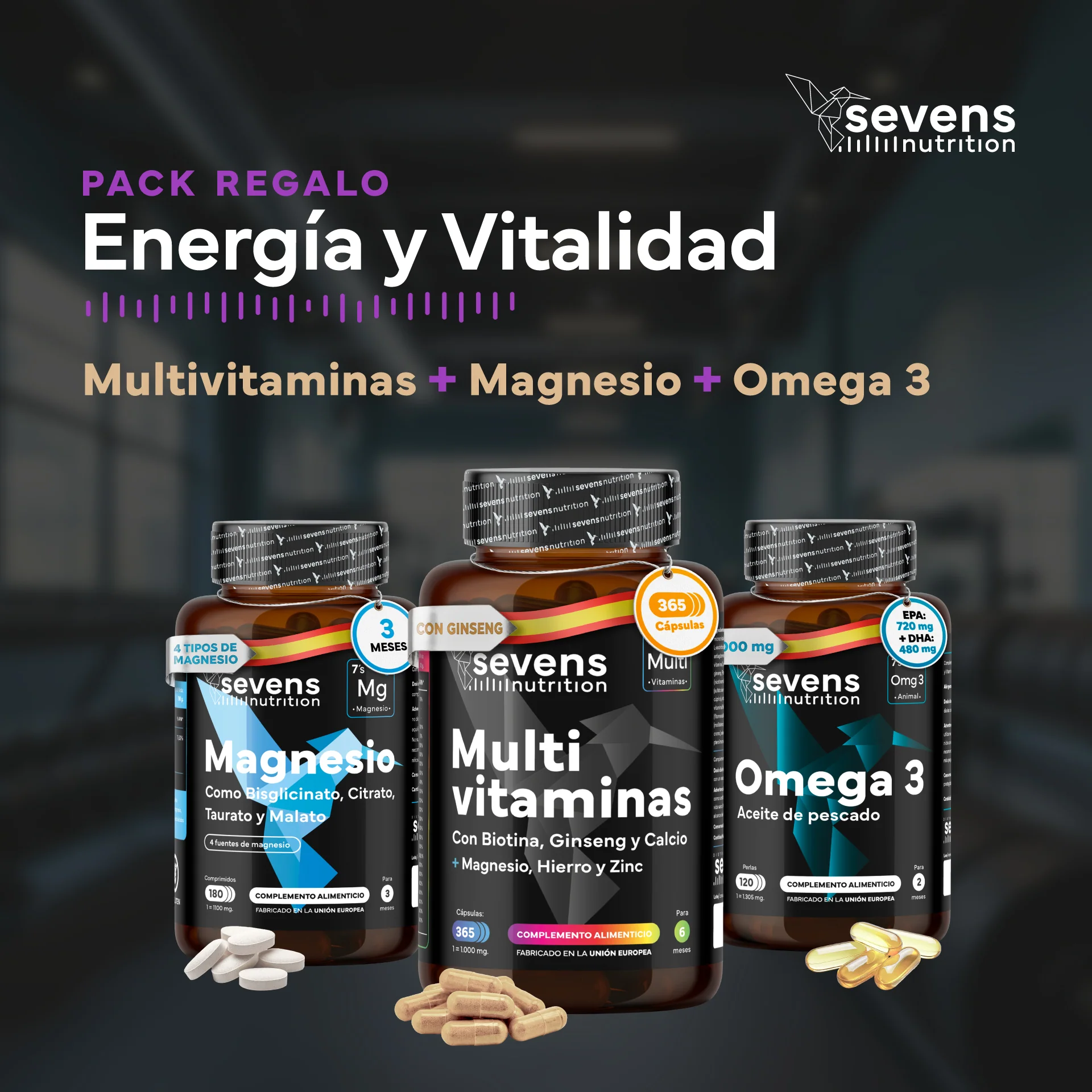Pack Energía. Con Multivitaminas, Omega 3 Y Magnesio. Sevens Nutrition. Energía y Vitalidad - Image 2