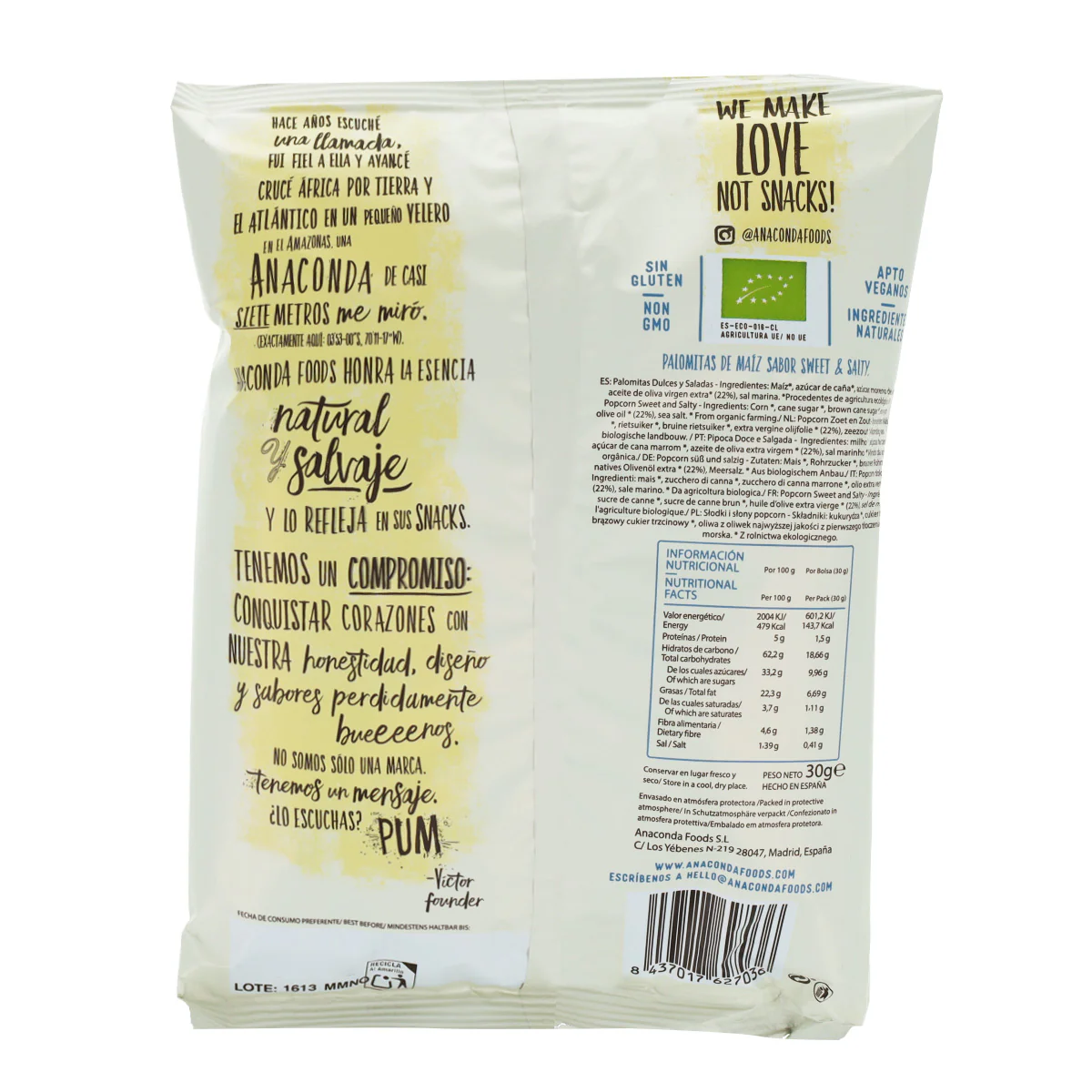 Palomitas Sweet&Salty BIO Anaconda 30g - Image 2