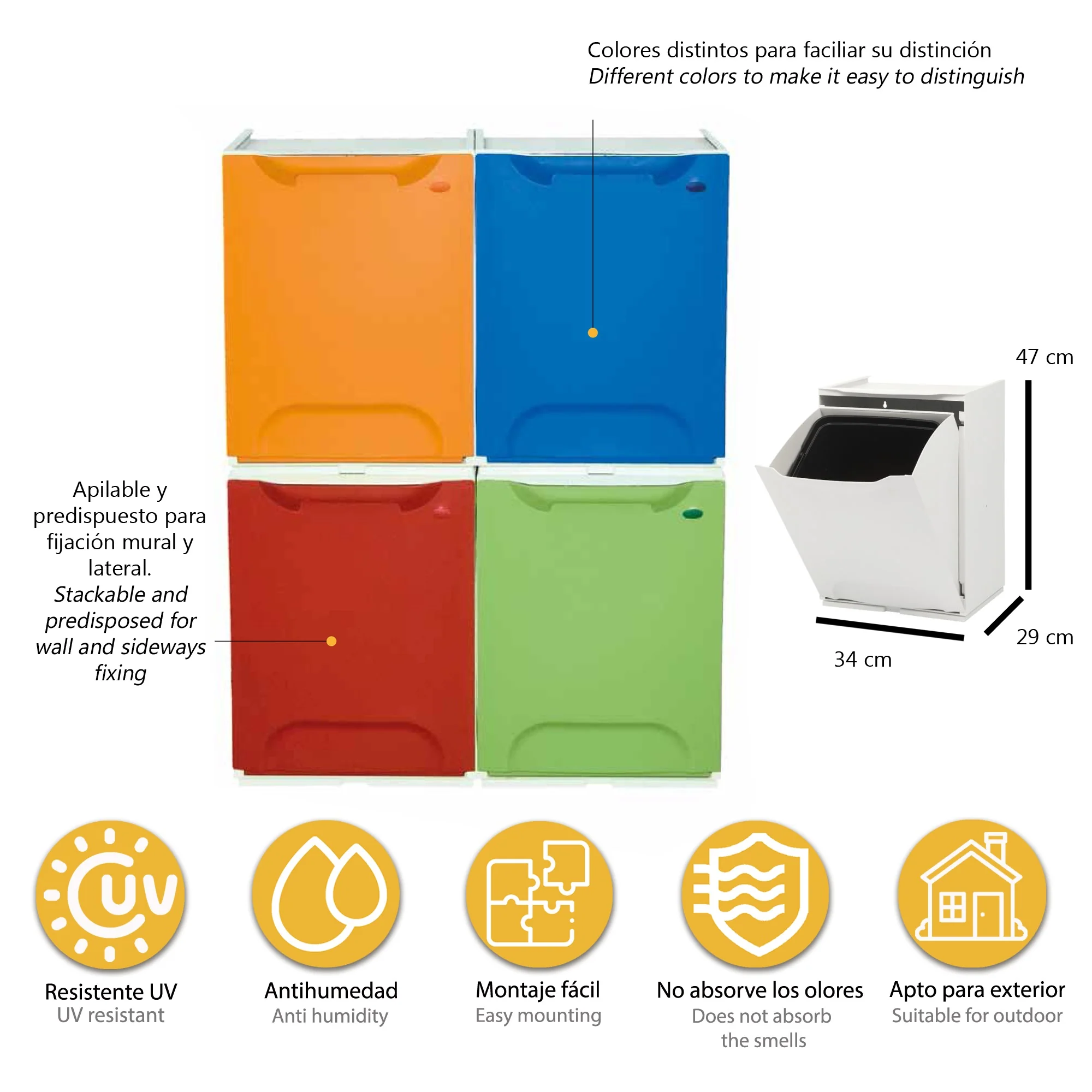 Papelera Reciclaje En Polipropileno Color Azul, Con Depósito 20 L En El Interior - Image 2