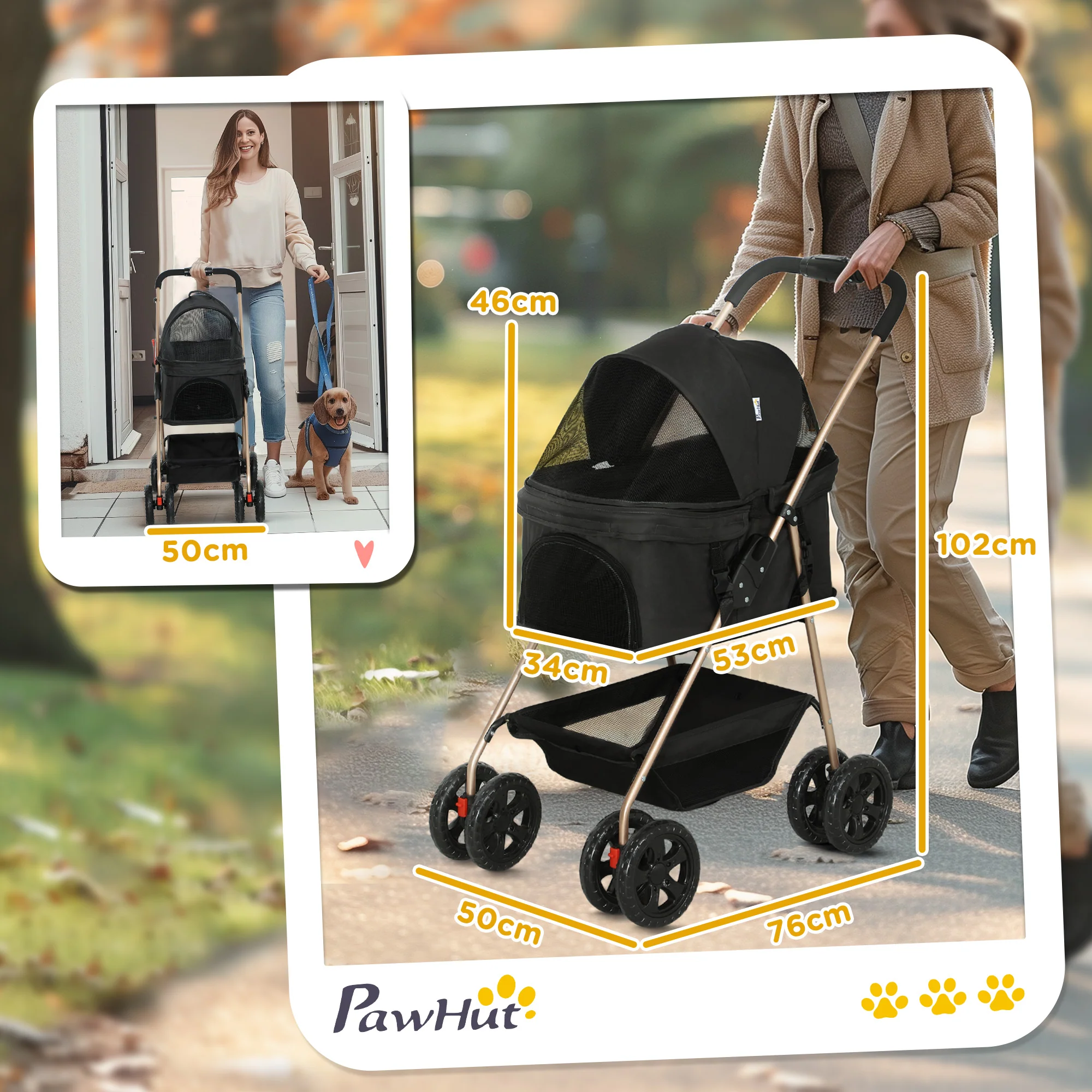 Pawhut Carrito Para Perros Plegable 3 En 1 Con Cesta De Almacenaje 76x50x102 Cm - Image 3