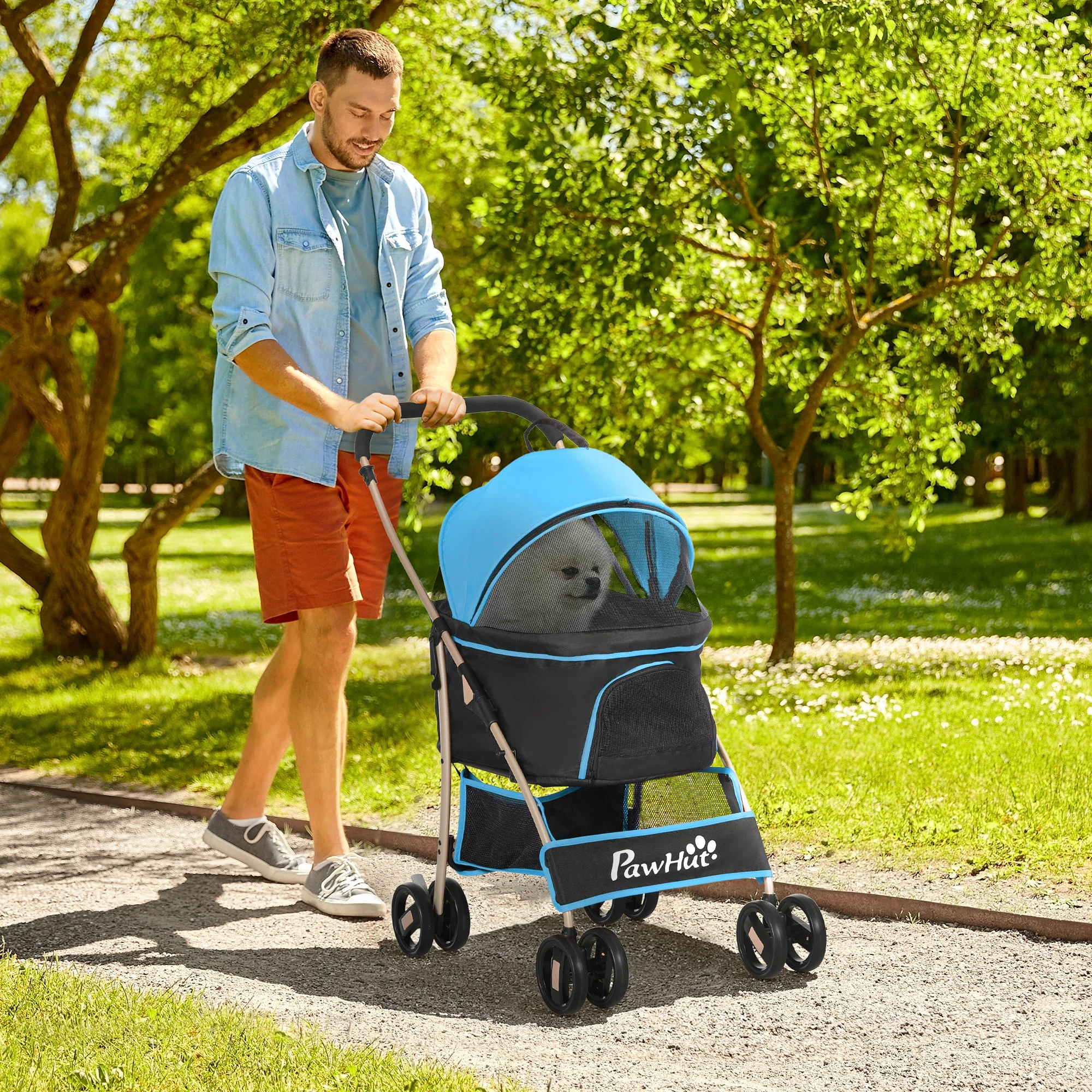 Pawhut Carrito Para Perros Plegable 3 En 1 Con Vagón Desmontable Azul - Image 2