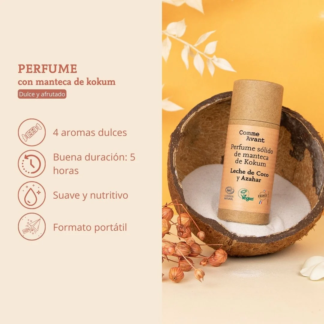 Perfume sólido dulce y afrutado con manteca de kokum Leche de coco y Azahar Comme Avant 20 ml - Image 3