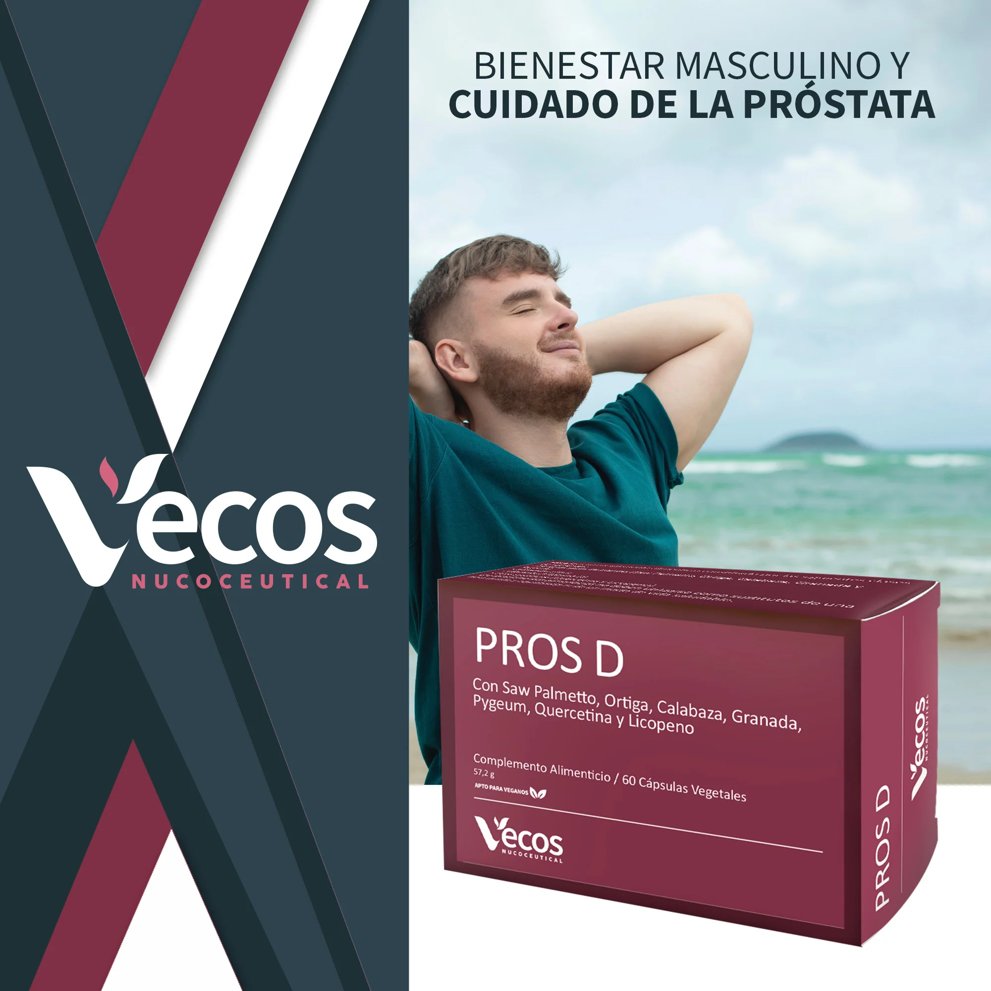Pros D Vecos 60 Cápsulas | Función Urinaria Y Salud Masculina | Saw Palmetto, Zinc Y Vitamina D - Image 2