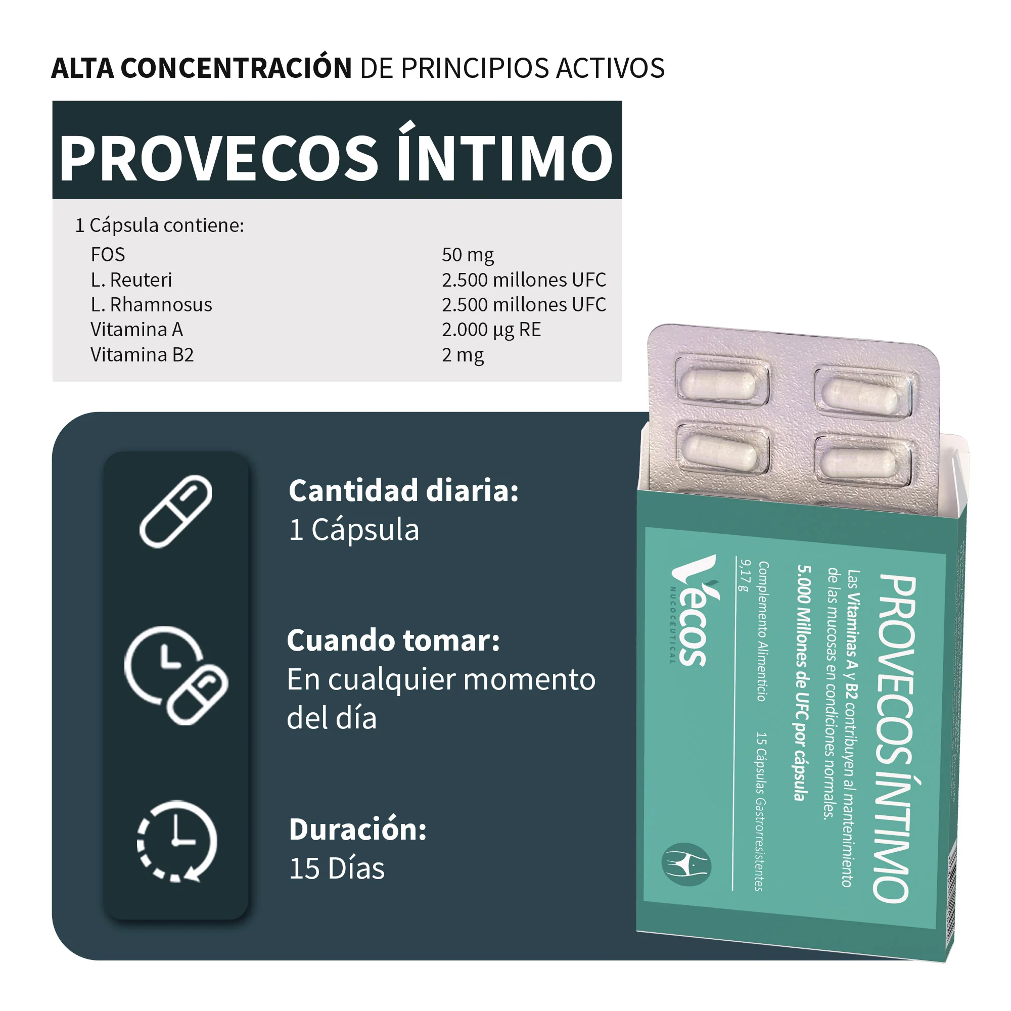 Provecos Íntimo Vecos 15 Cápsulas | Flora Vaginal, Confort Íntimo Y Equilibrio Microbiológico | Con Probióticos - Image 3