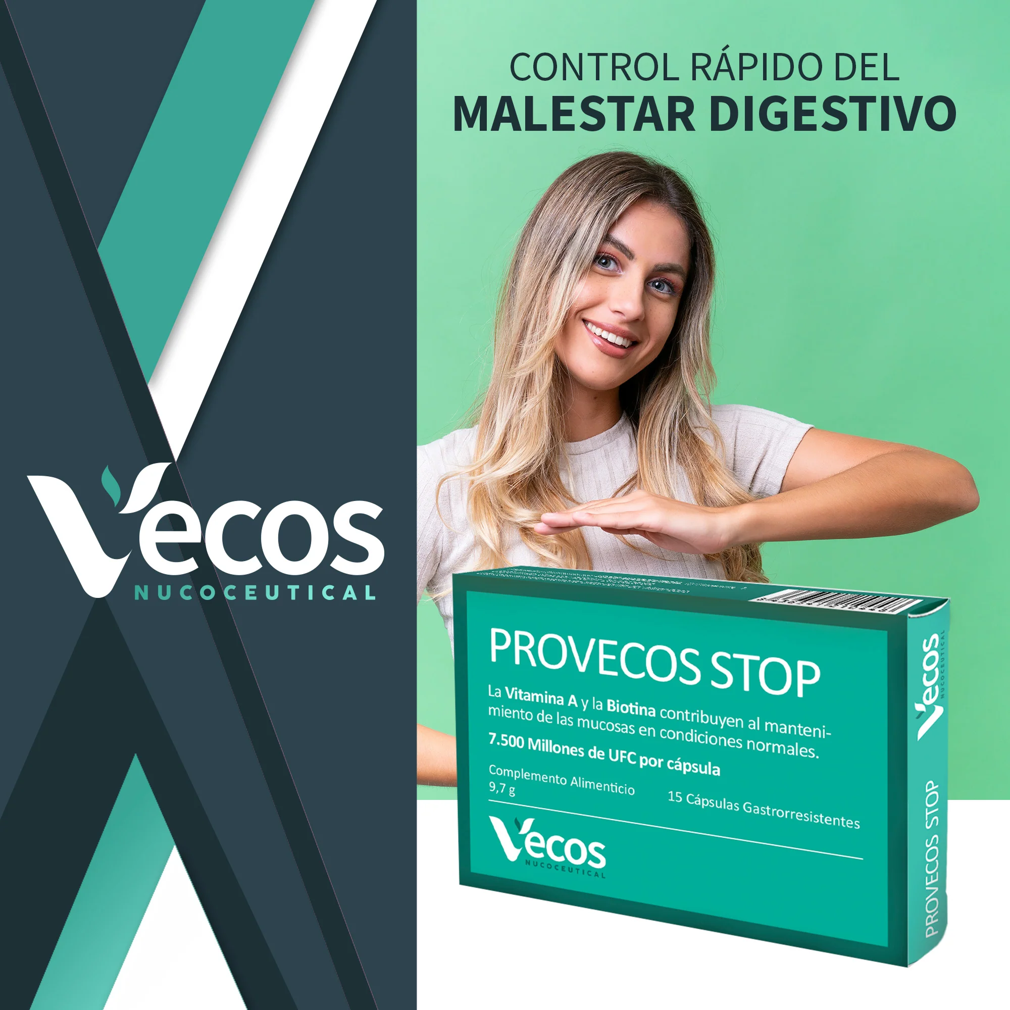 Provecos Stop Vecos 15 Cápsulas | Flora Vaginal Y Bienestar Íntimo | 25.000 Millones Ufc + Fos - Image 2