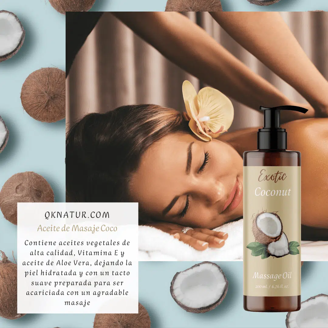 QKnatur - Aceite De Masaje De Coco - 200ml - Para Masajes Corporales Relajantes Y Revitalizantes - Hidratante - Image 3