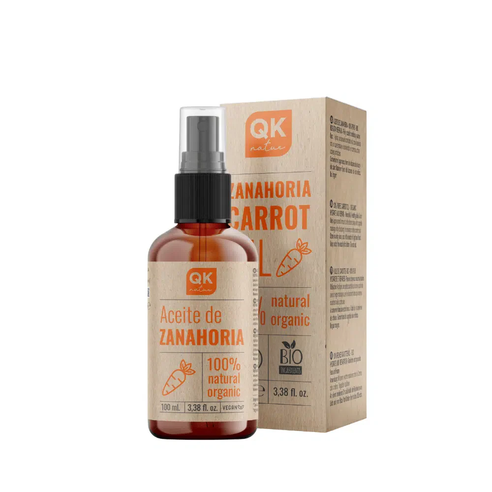 QKnatur - Aceite De Zanahoria 100 Ml - 100% Puro - Bronceador Natural - Hidrata Y Rejuvenece La Piel - Repara Cabello