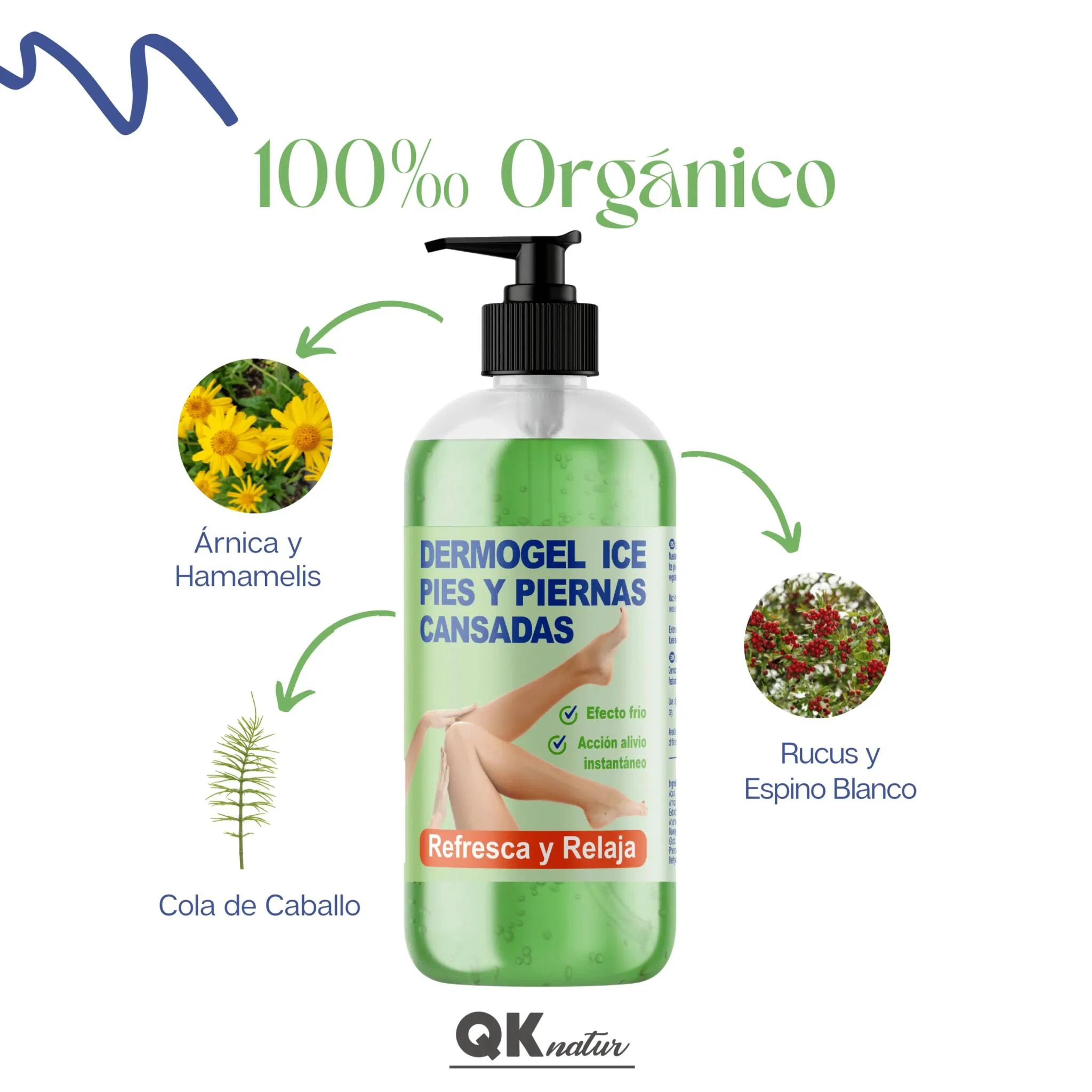Qknatur - Gel Efecto Frío Para Pies Y Piernas Cansadas, Hinchadas O Con Varices - 500 Ml - Antiinflamatorio Y Relajante - Image 3