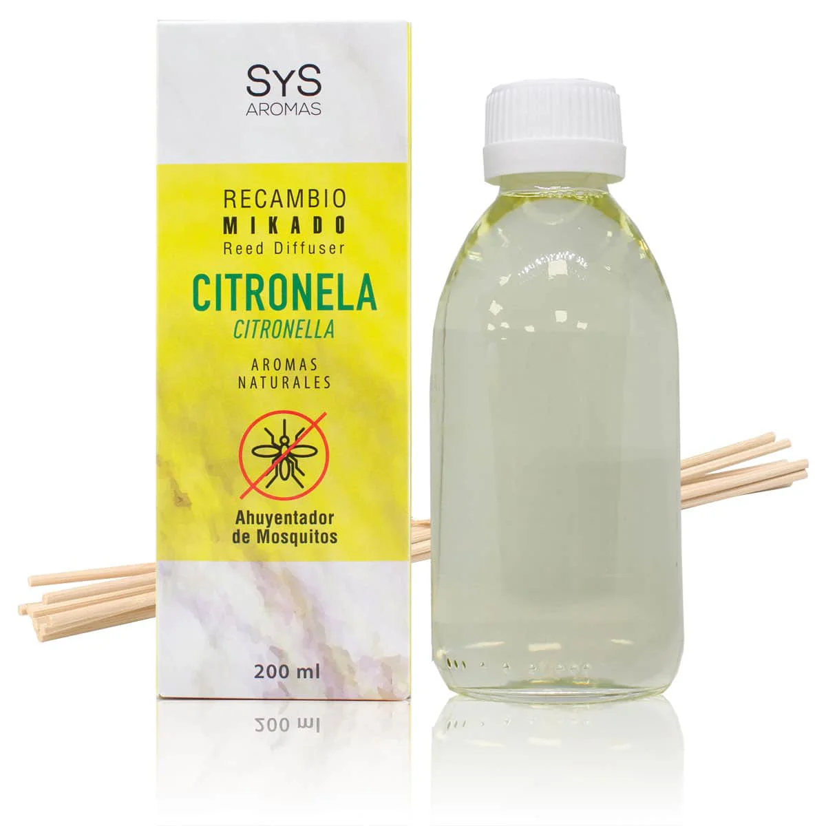 Recambio Mikado Citronela 200 Ml Con Varillas | Aroma Natural Antimosquitos | Ambiente Fresco Y Duradero | Sys Aromas