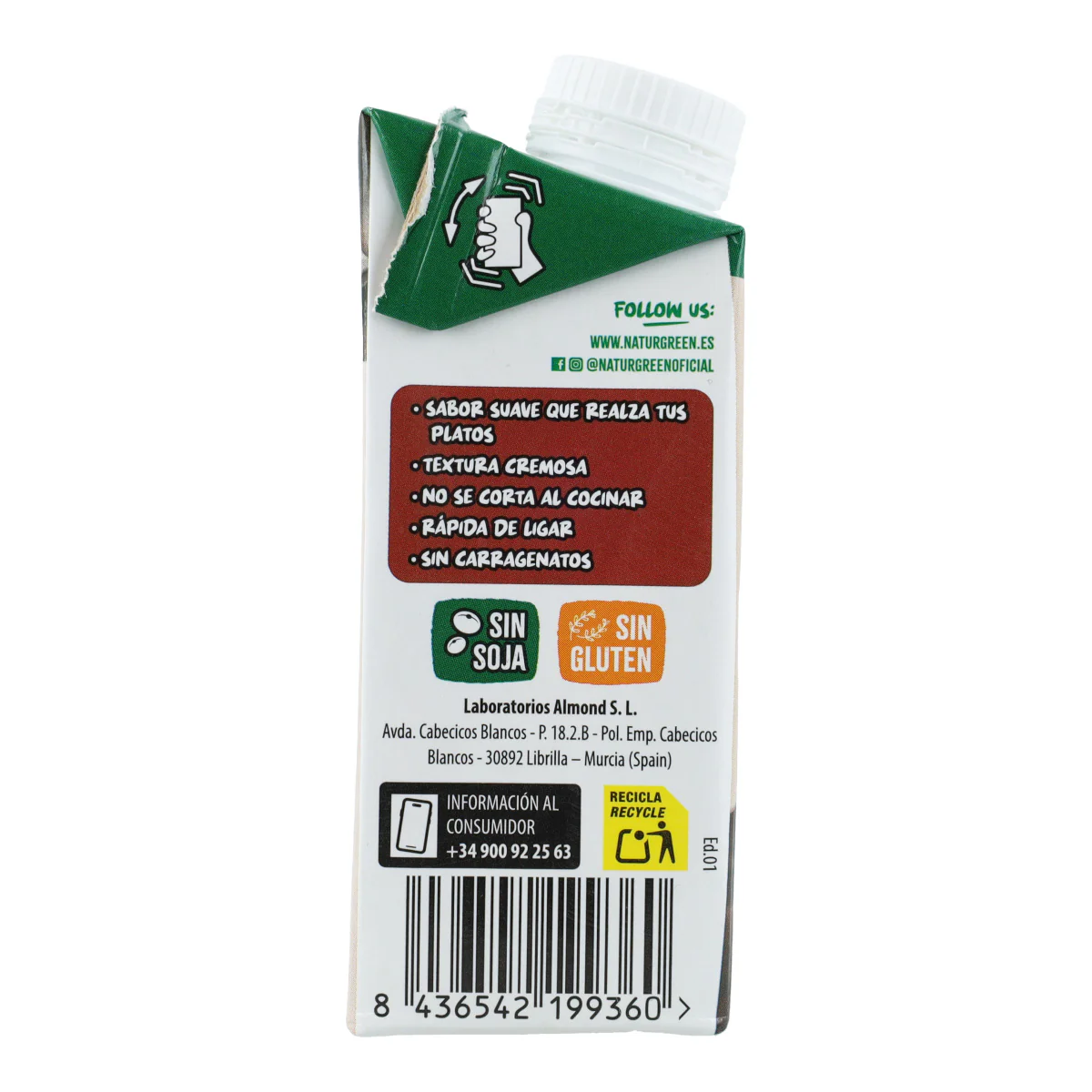Salsa Vegetal Cuisine de Almendras y Anacardos NaturGreen 200 ml - Image 4